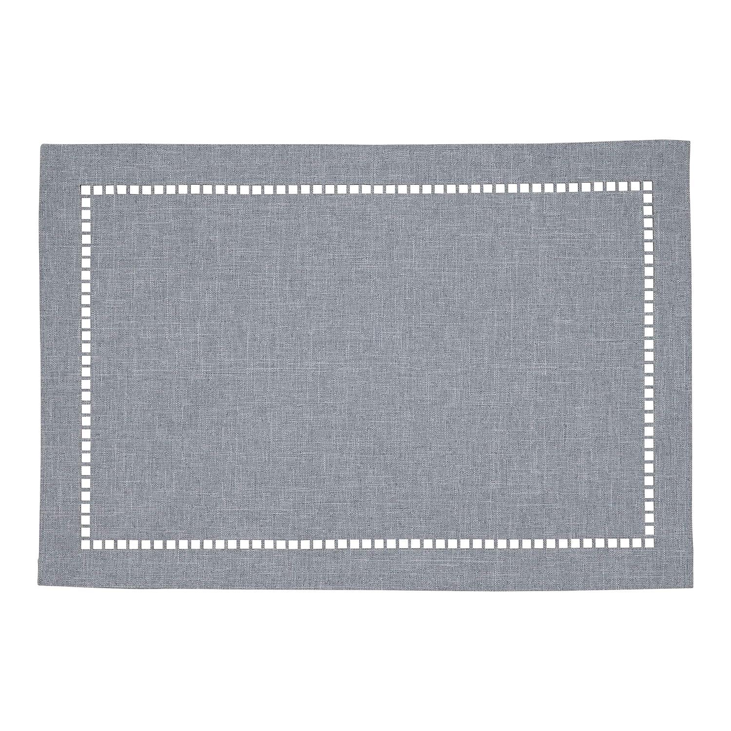 Saro Lifestyle Placemats With Laser-Cut Hemstitch Design, Gray, (Set of 4 pcs)
