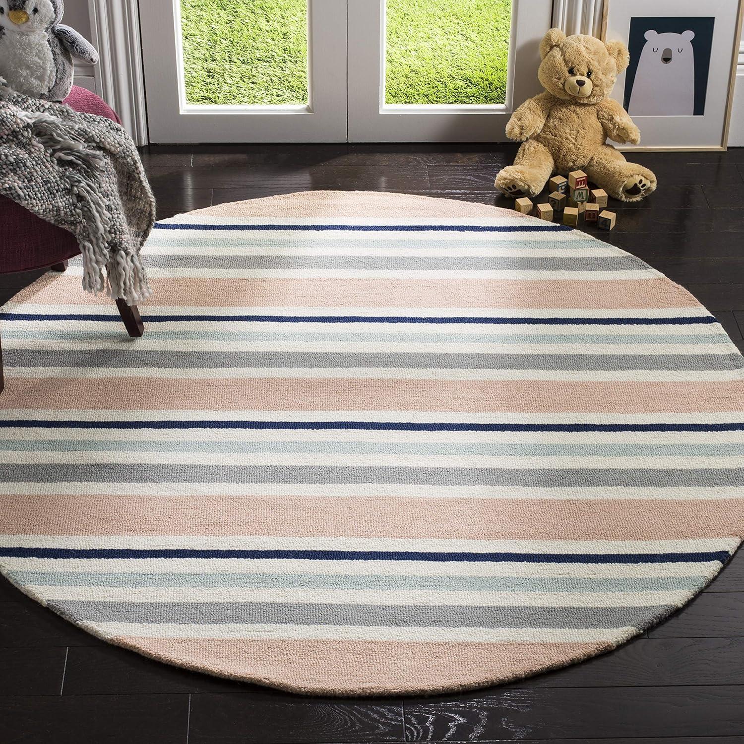 Safavieh Kids Multi Stripe SFK916 Hand Tufted Indoor Area Rug - Ivory/Multi - 5' Round - Safavieh