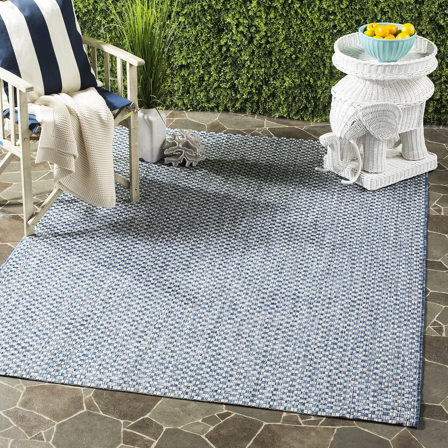 Reversible Easy-Care Blue and Light Grey Synthetic Area Rug, 2'7" x 5'