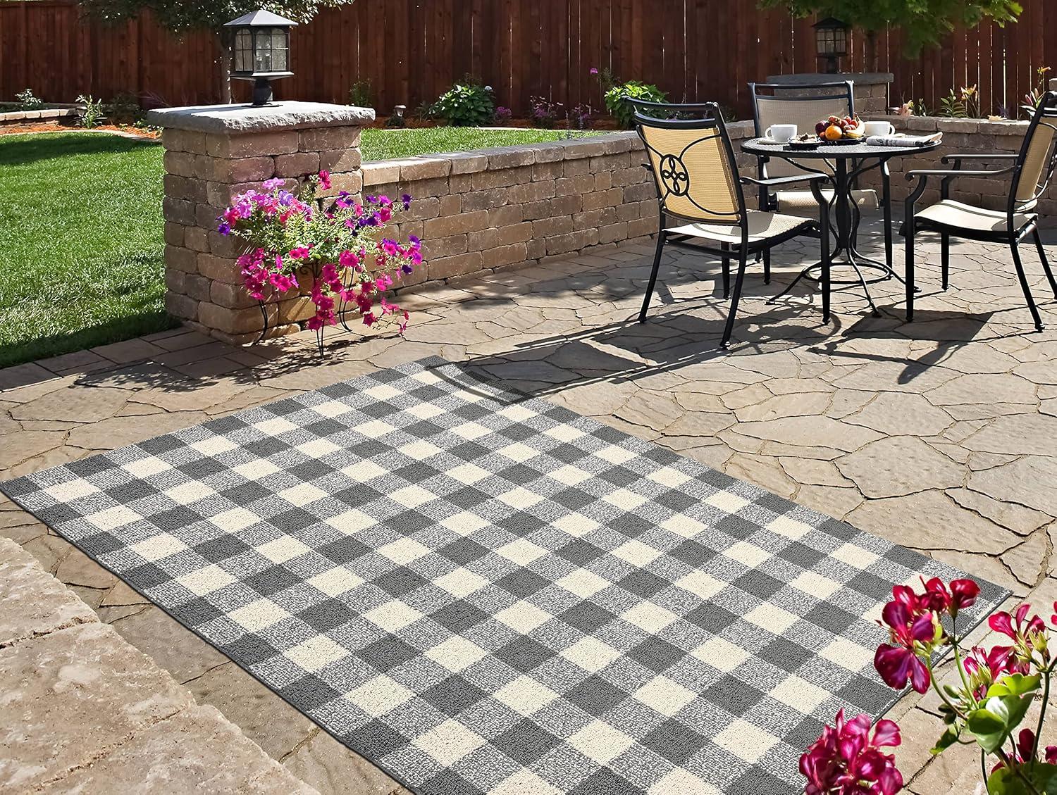 Garland Rug Country Living Buffalo Plaid Polypropylene Cinder/Ivory Indoor/Outdoor Area Rug, 5' x 7'