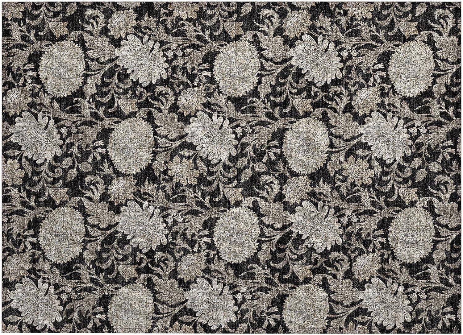 Addison Rugs Machine Washable Indoor/ Outdoor Chantille Floral Rug Black - 1'8" x 2'6"