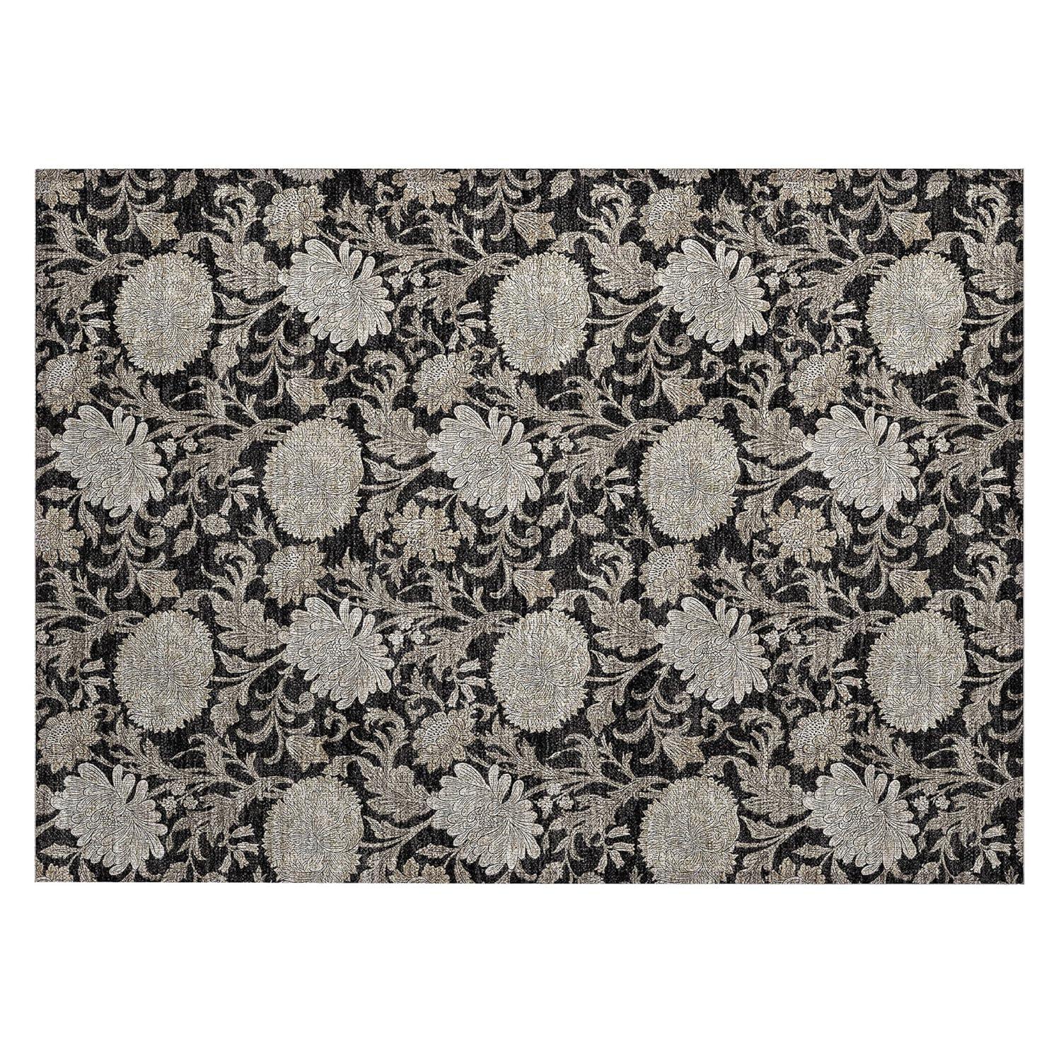 Addison Rugs Chantille Indoor/Outdoor Transitional Floral Black Washable Rectangle Rug, 1'8" x 2'6"