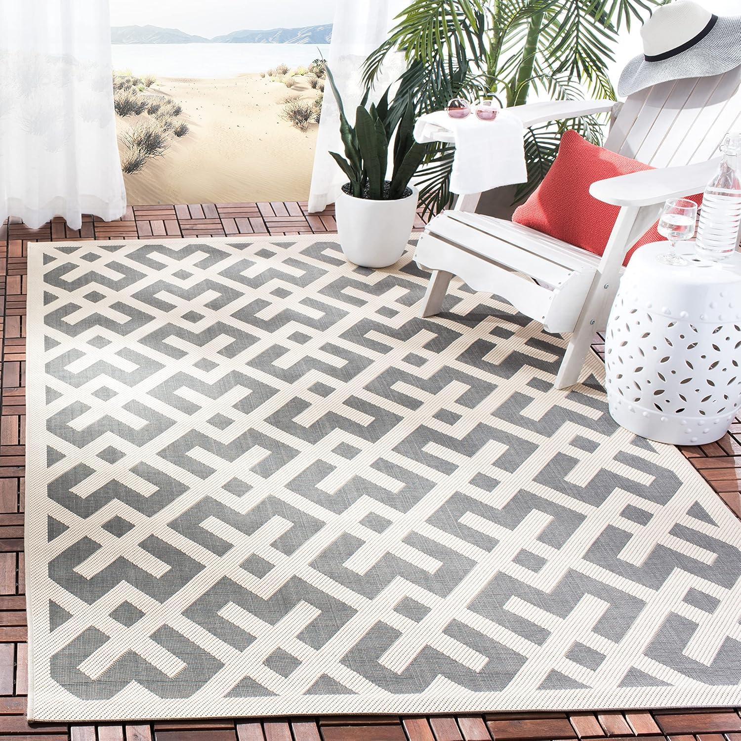 Courtyard CY6915 Power Loomed Indoor and Outdoor Area Rug - Grey/Bone - 6'7"x6'7" - Safavieh