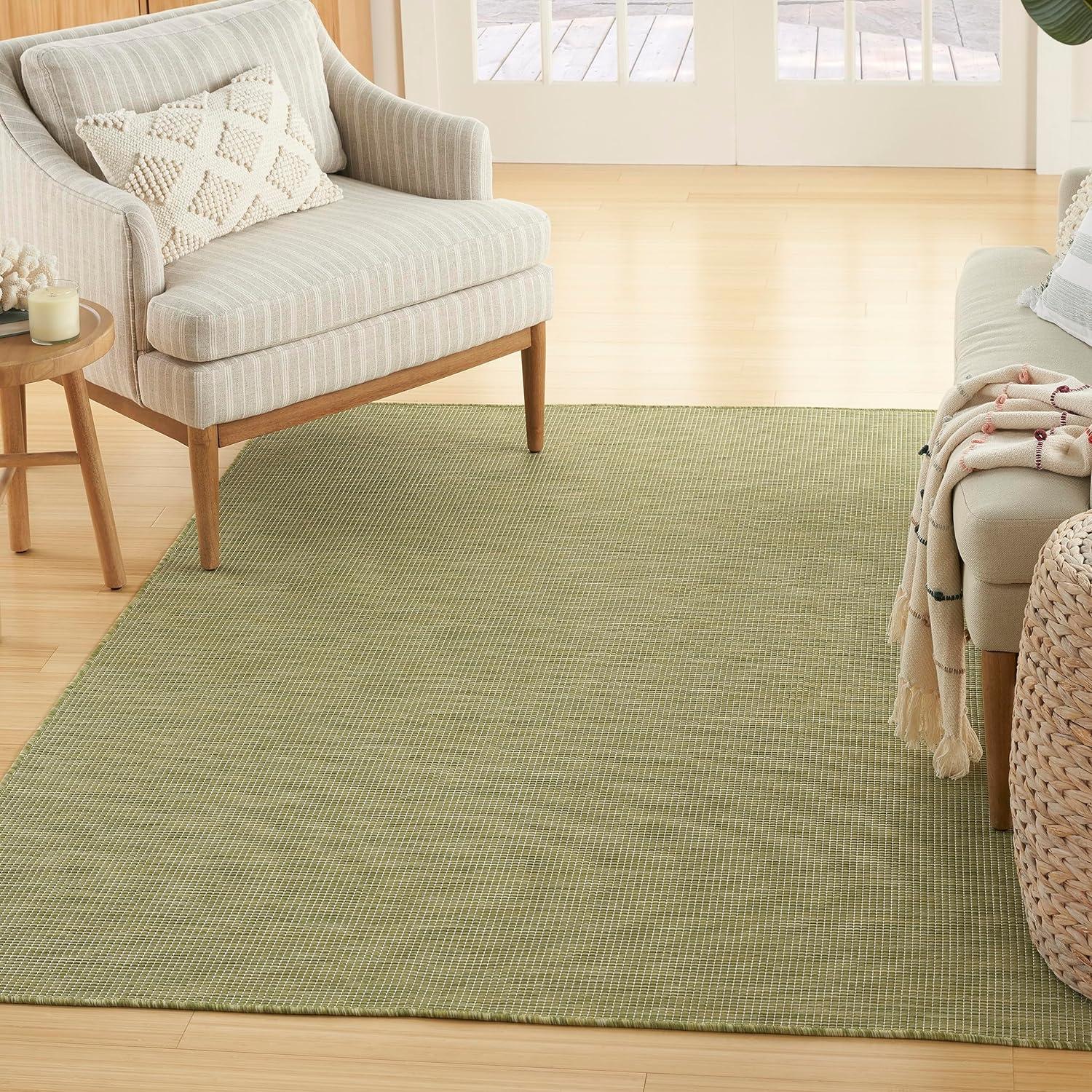 Nourison Positano Solid Flatweave Low Pile Indoor Outdoor Area Rug Green 7' x 10'