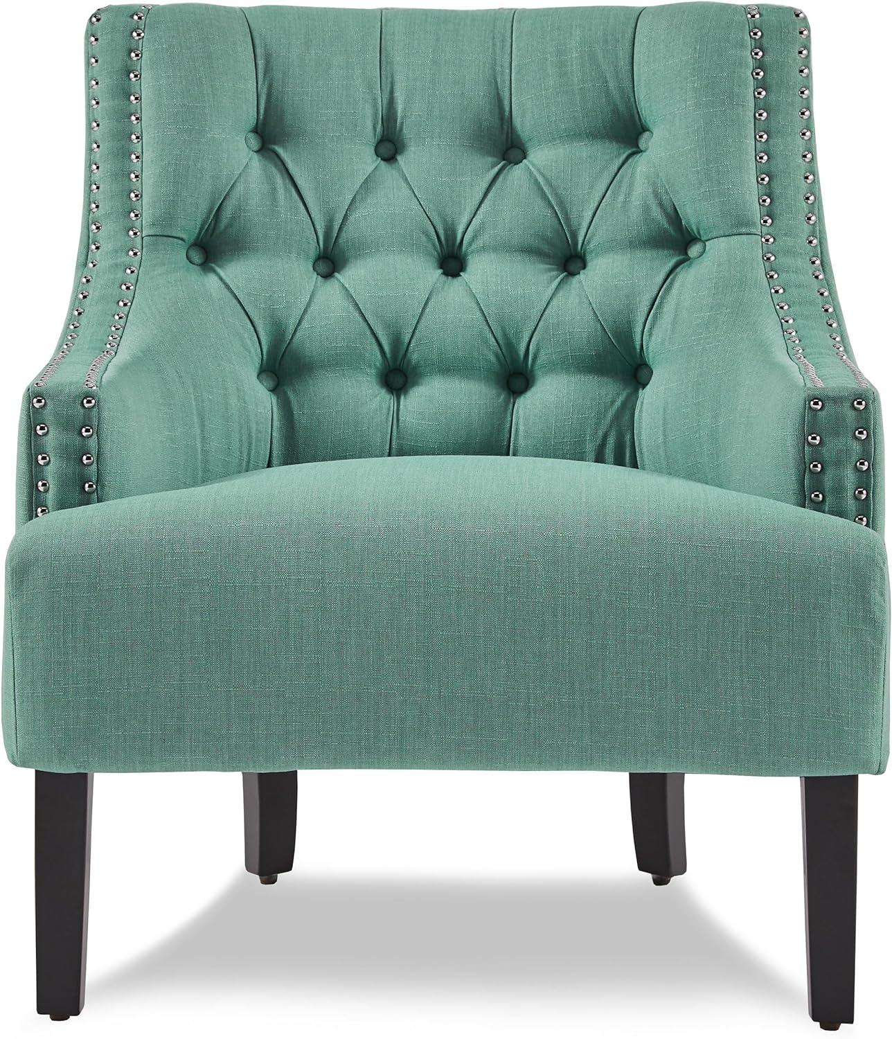 Teal Transitional Diamond Tufted Accent Chair with Nailhead Trim