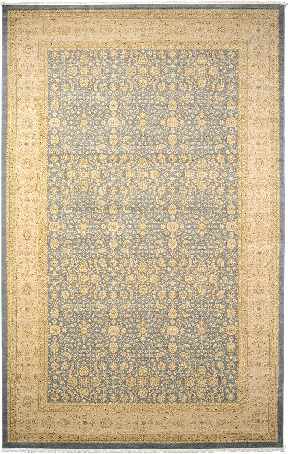 Edinburgh Blue and Beige Rectangular Synthetic Area Rug