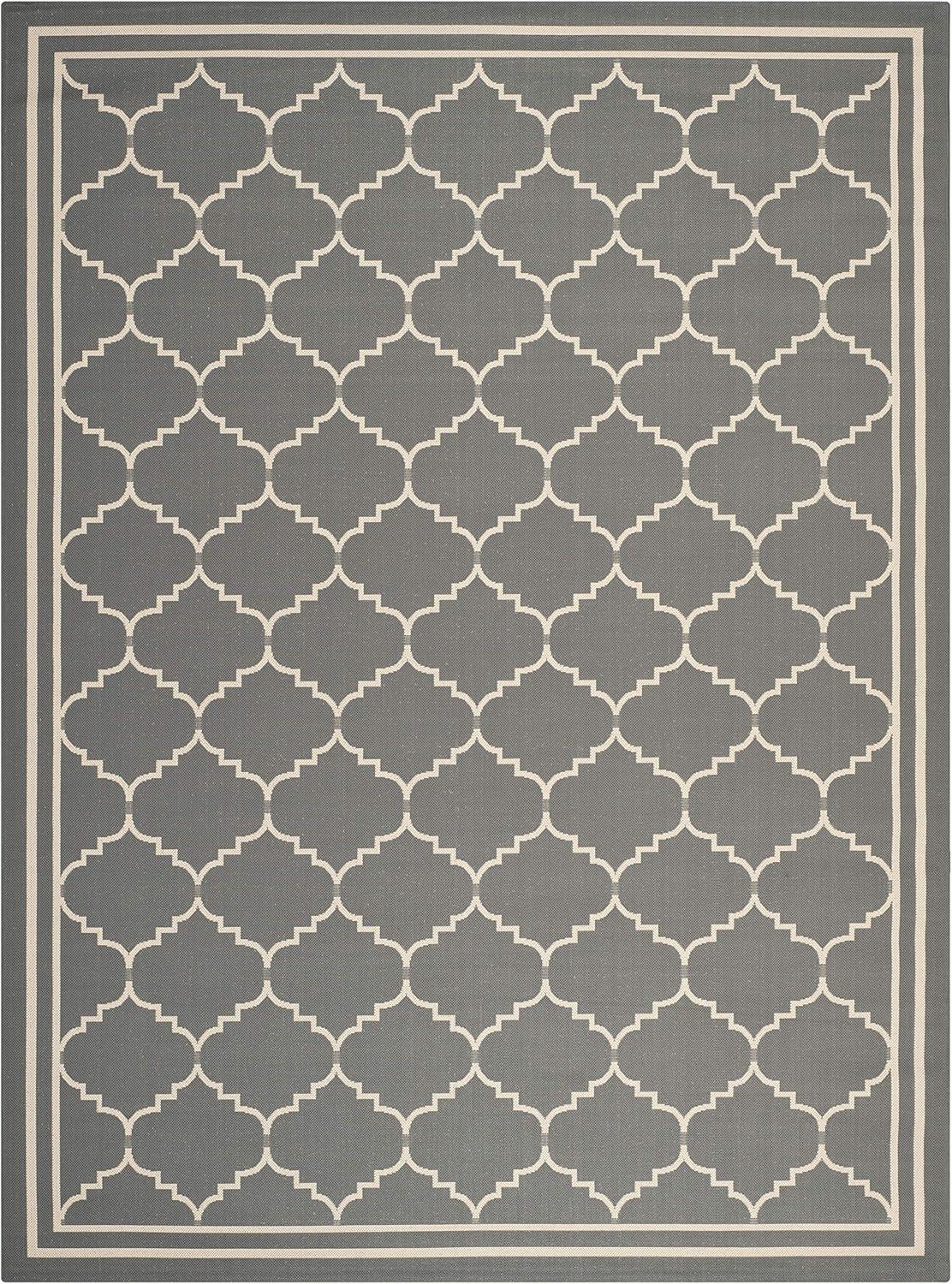 Elegant Grey and Beige Synthetic 8' x 11' Indoor/Outdoor Rug
