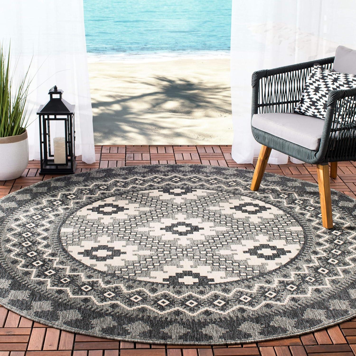 Veranda VER099 Power Loomed Indoor/Outdoor Area Rug - Ivory/Grey - 5'3" round - Safavieh.