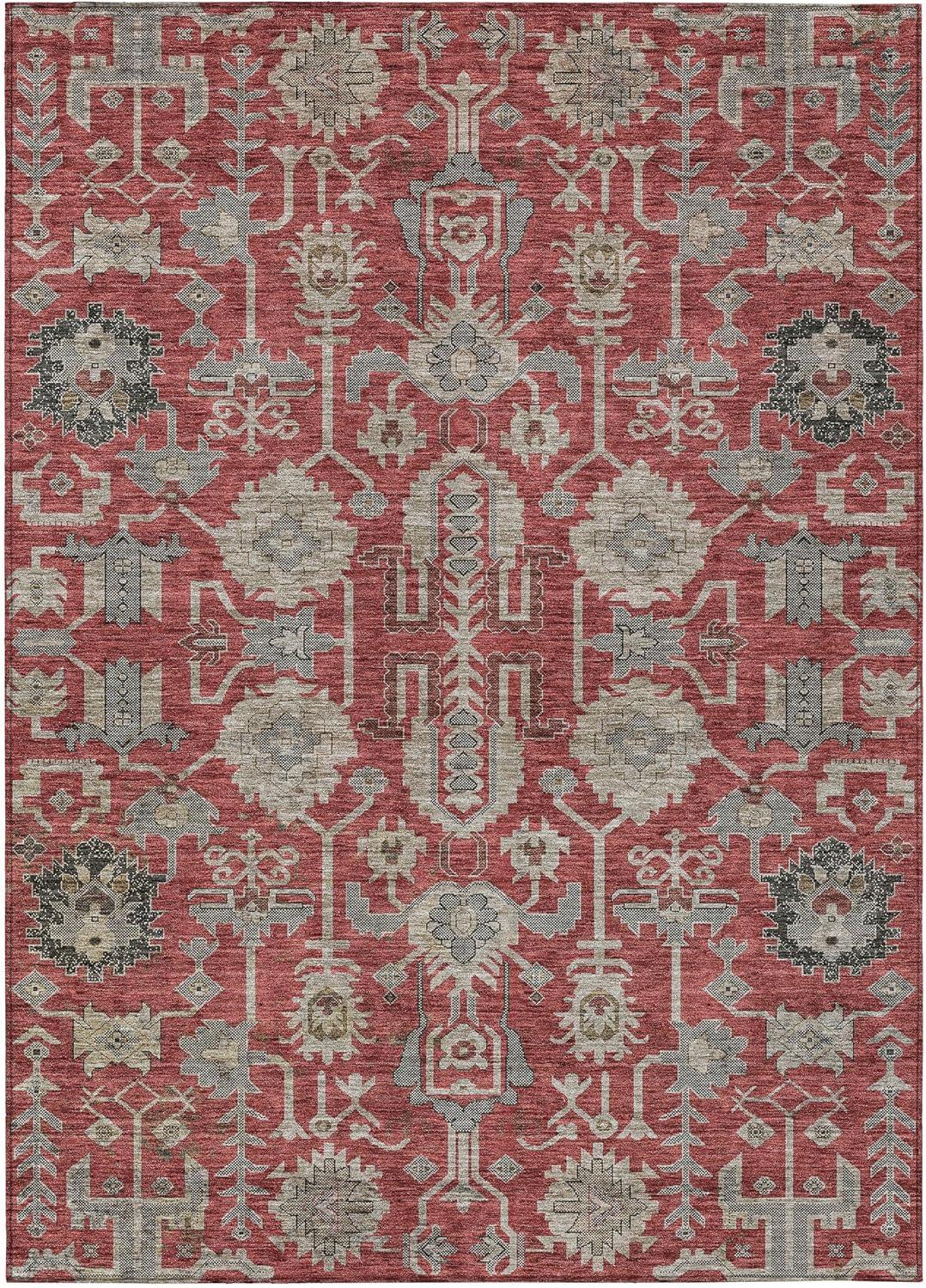 Red and Gray Synthetic Flat Woven Rectangular Rug