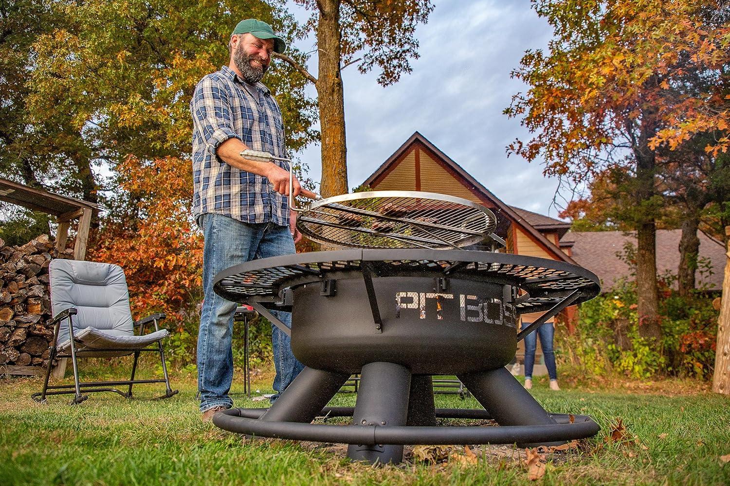 Pit Boss Cowboy Fire Pit with Adjustable Cooking Grate and Wraparound Shelf