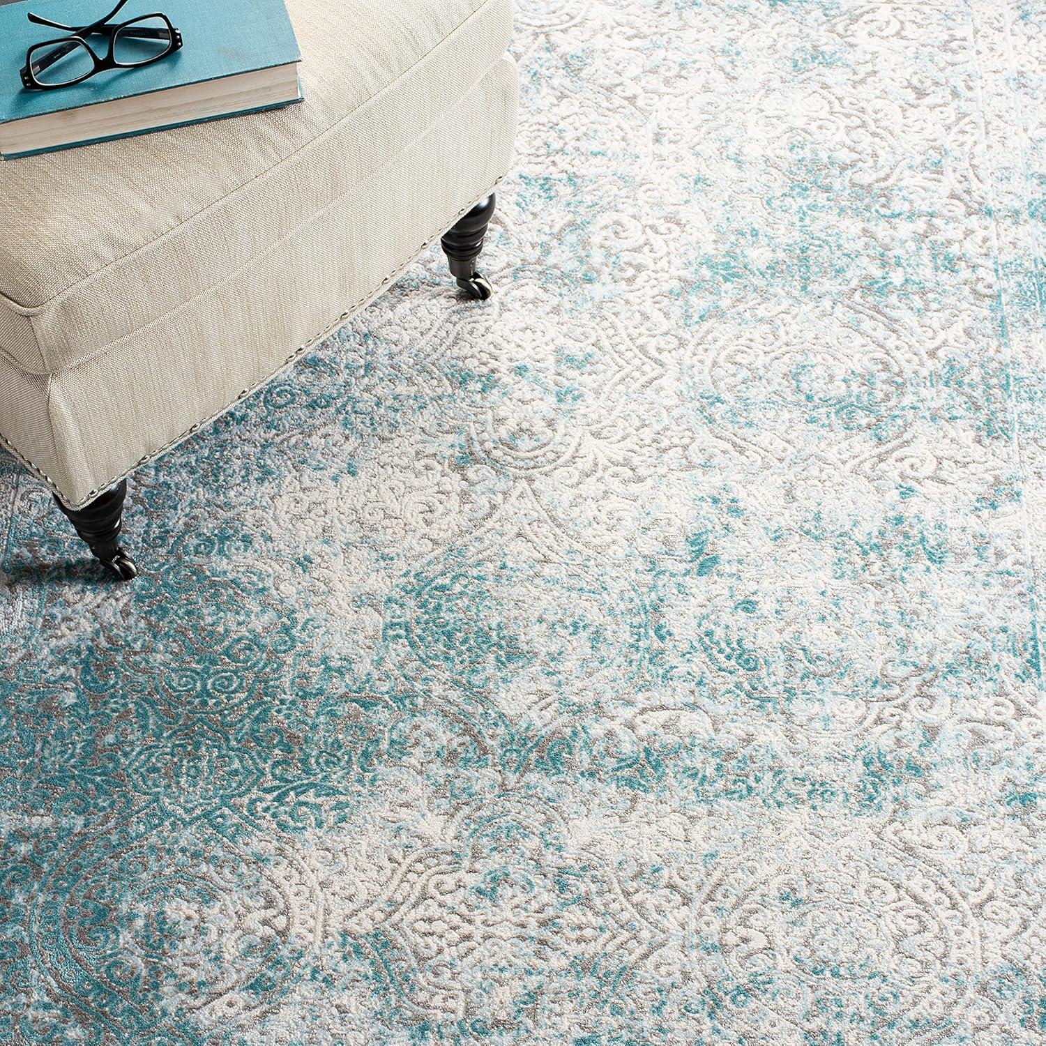 Elysian Ivory & Turquoise 9' x 12' Synthetic Reversible Area Rug