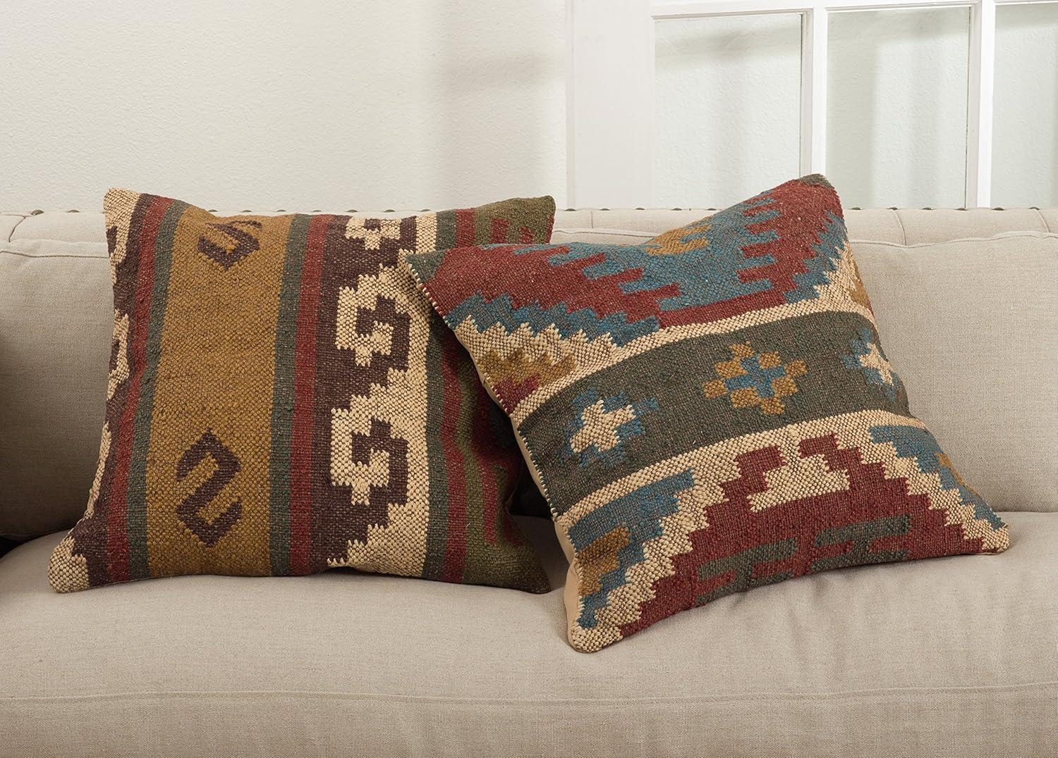 Saro Lifestyle Kilim Collection Kilim Design Down Filled Throw Pillow, 20", Multicolored