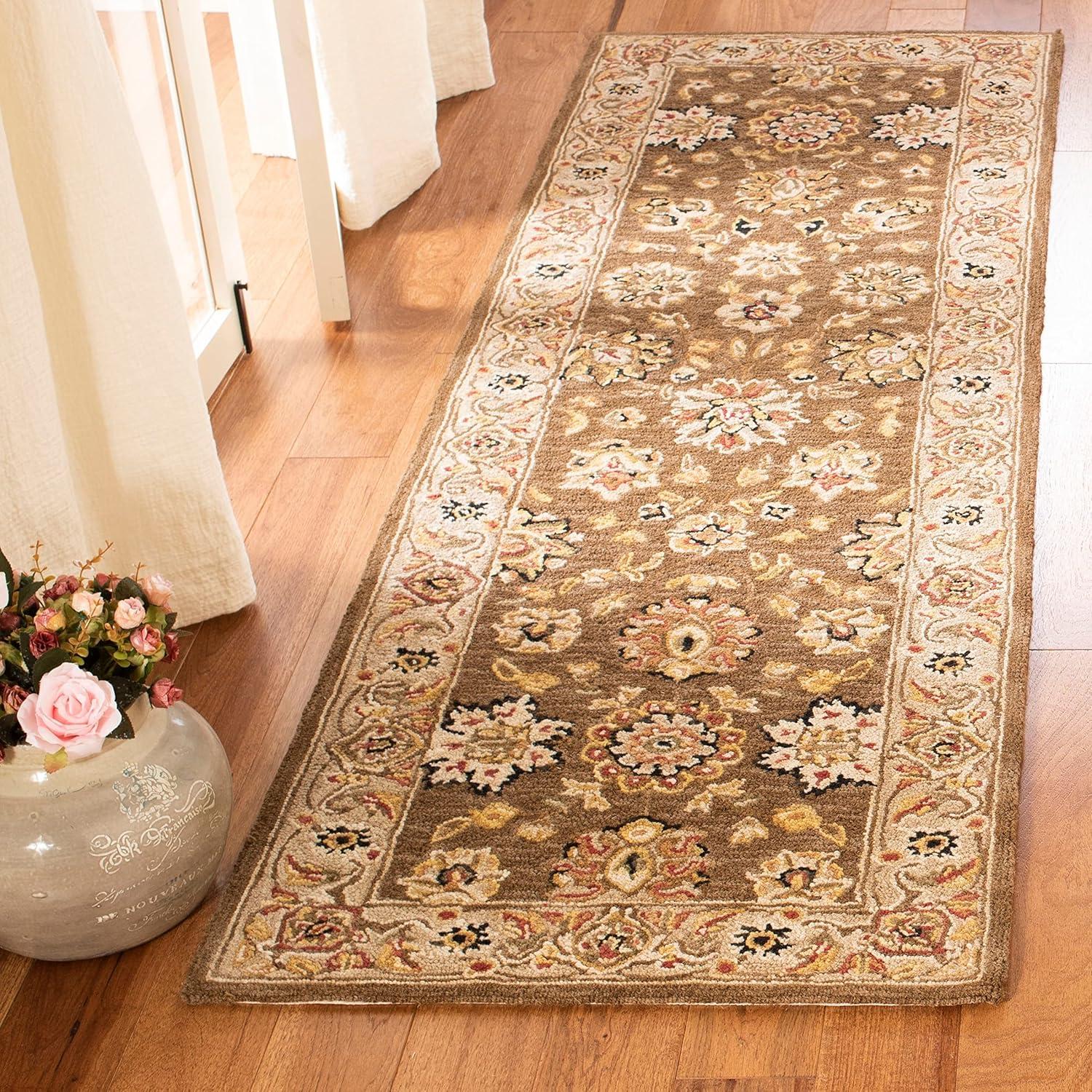 SAFAVIEH Chelsea Kaeden Floral Wool Runner Rug, Brown/Ivory, 2'6" x 12'