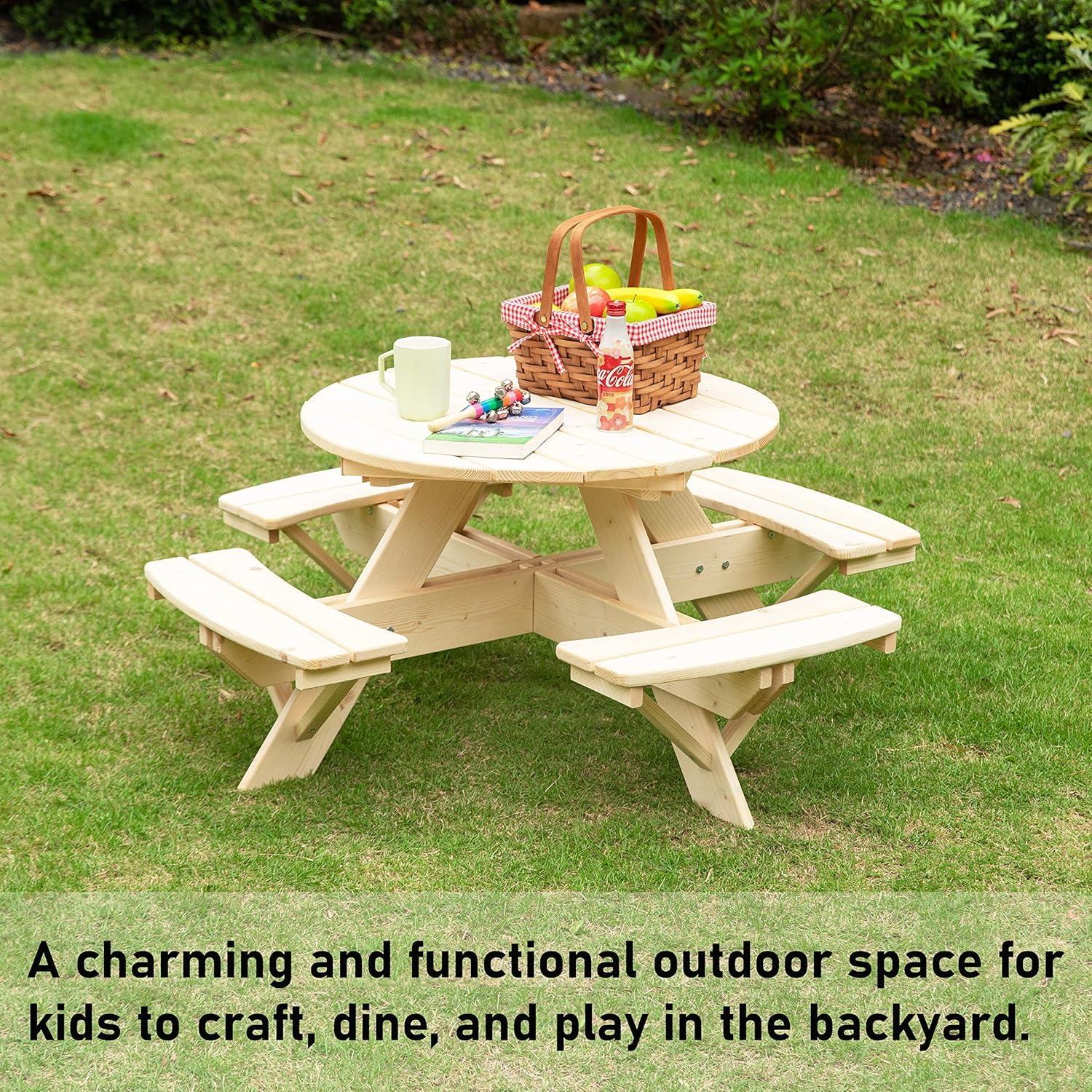 Isabelle & Max™ Admeto Wooden Kids Round Picnic Table Bench, Outdoor Children's Backyard Table, Crafting, Dining, and Playtime Patio Table