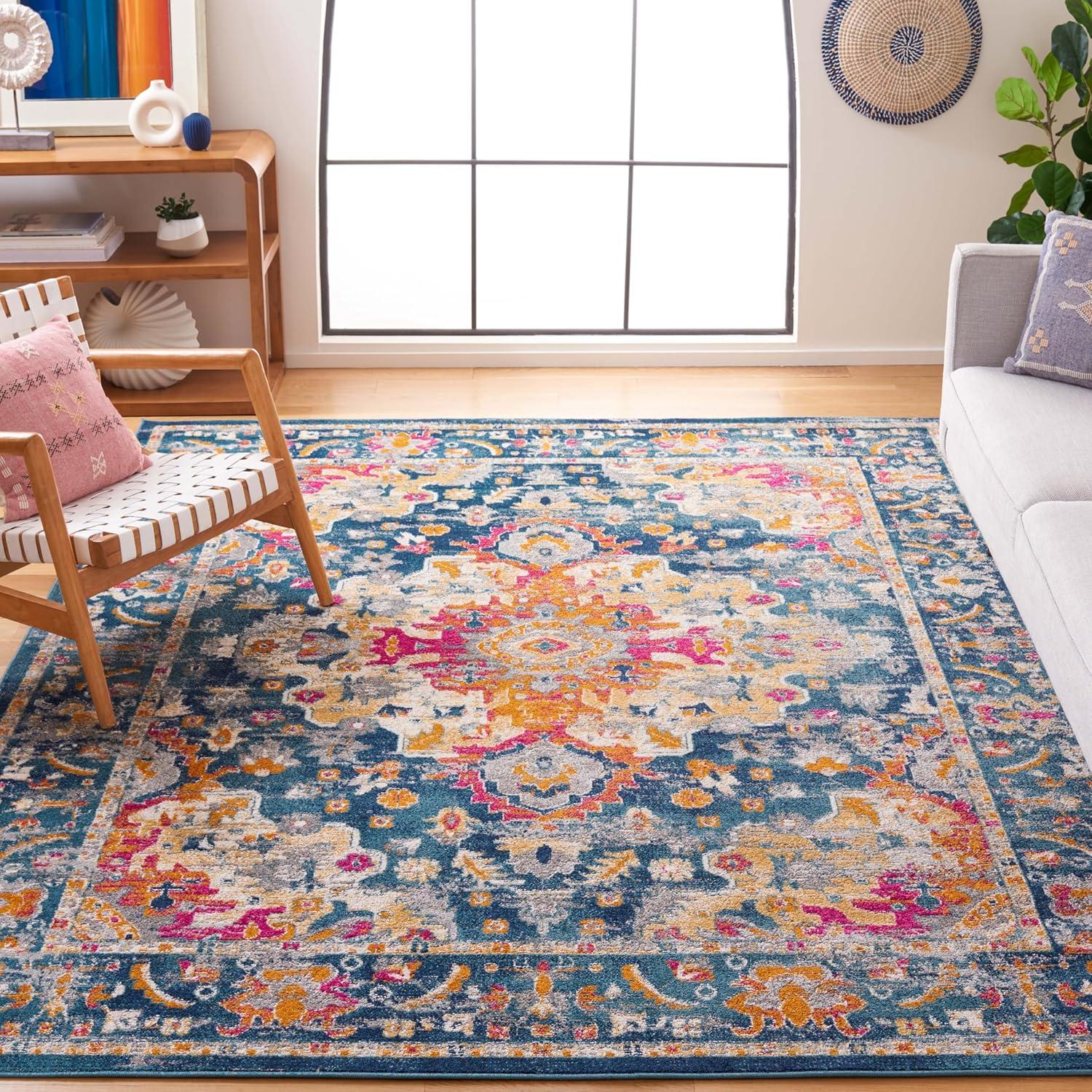 SAFAVIEH Madison Caden Floral Bordered Area Rug, Teal/Fuchsia, 8' x 10'