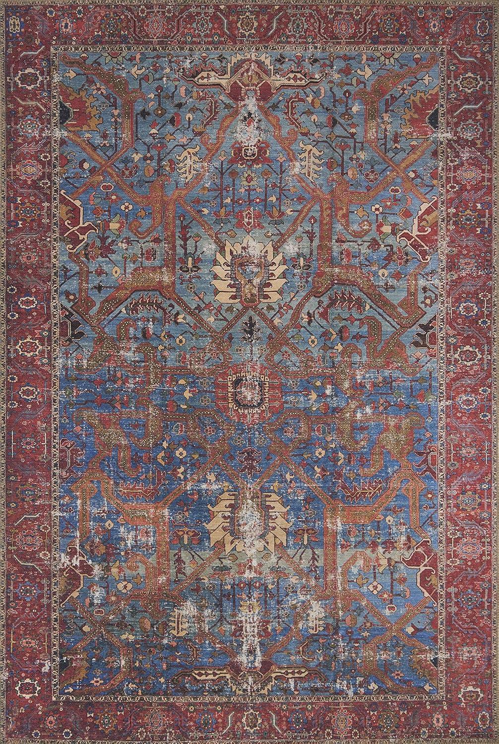 Geometric Blue Runner Hand-Knotted Wool Blend Rug - 2'6" x 7'6"