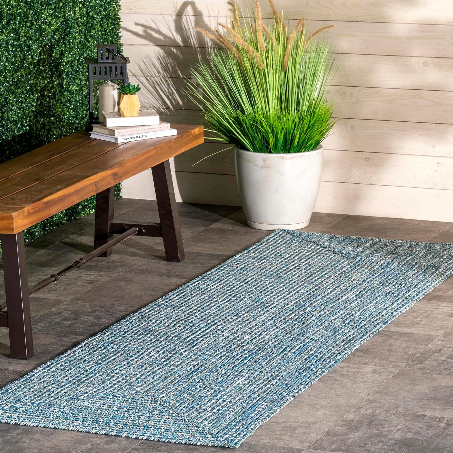 nuLOOM Wynn Braided Indoor/Outdoor Aqua 2' 6" x 8' Casual Runner Rug