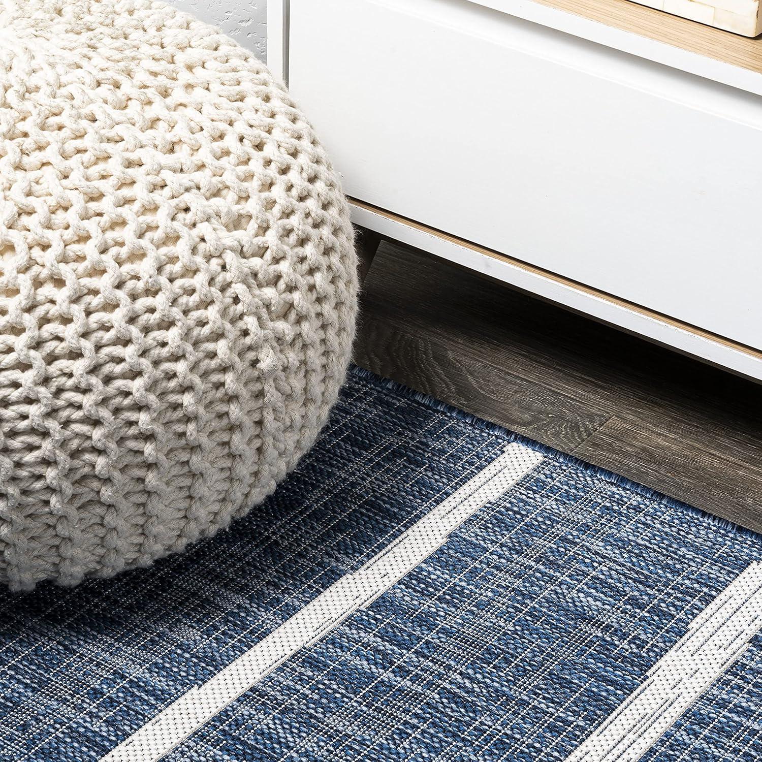 2'x10' Colonia Berber Stripe Indoor/Outdoor Runner Rug, Blue/Ivory - JONATHAN Y
