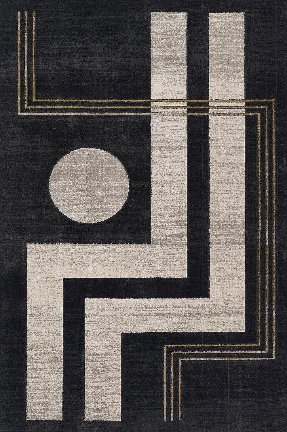 Momeni 7'9"x9'10" Edition Angular Machine Loomed Area Rug Charcoal Gray: Geometric Pattern, Low Pile, Indoor Use
