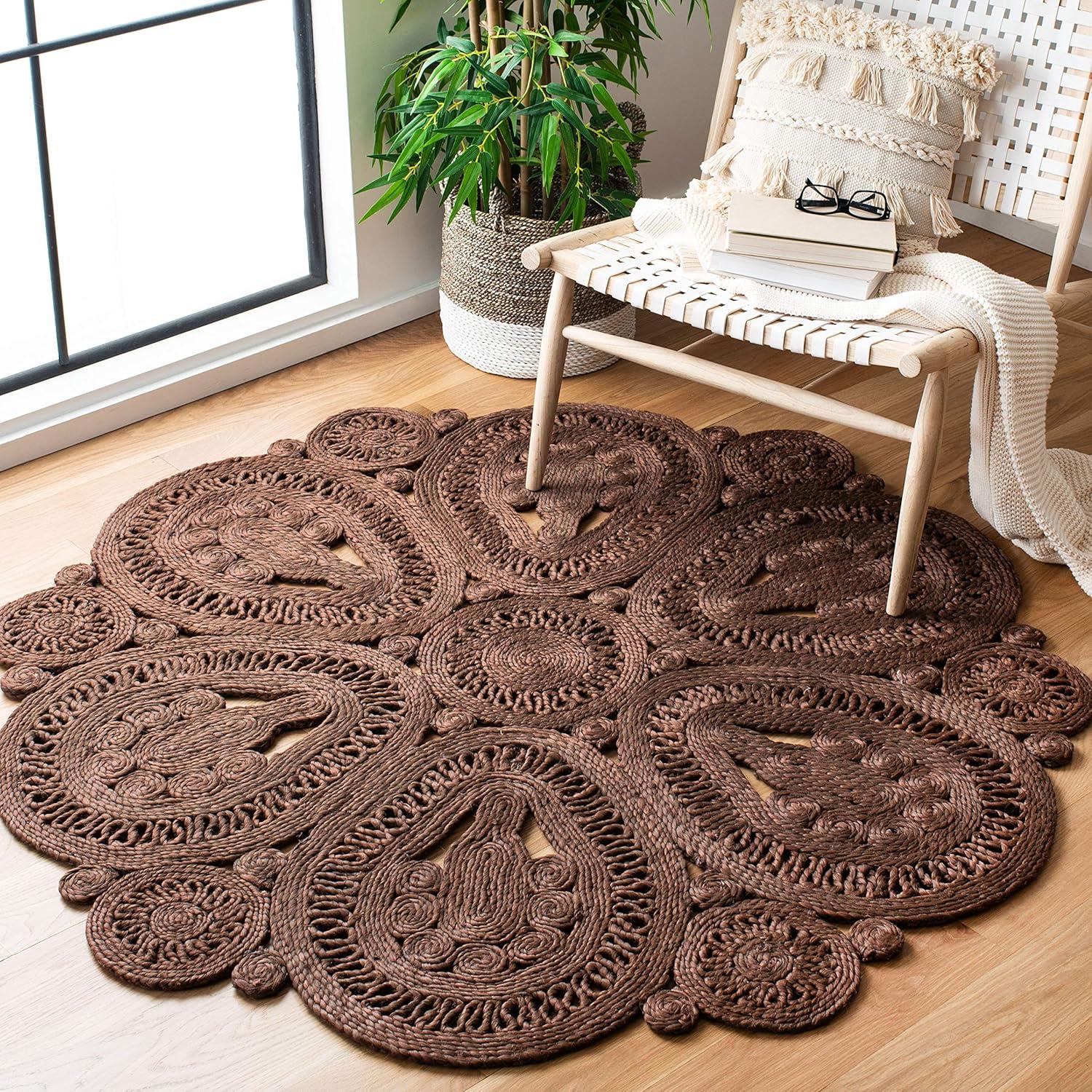 Handmade Brown Jute Round Non-slip Area Rug