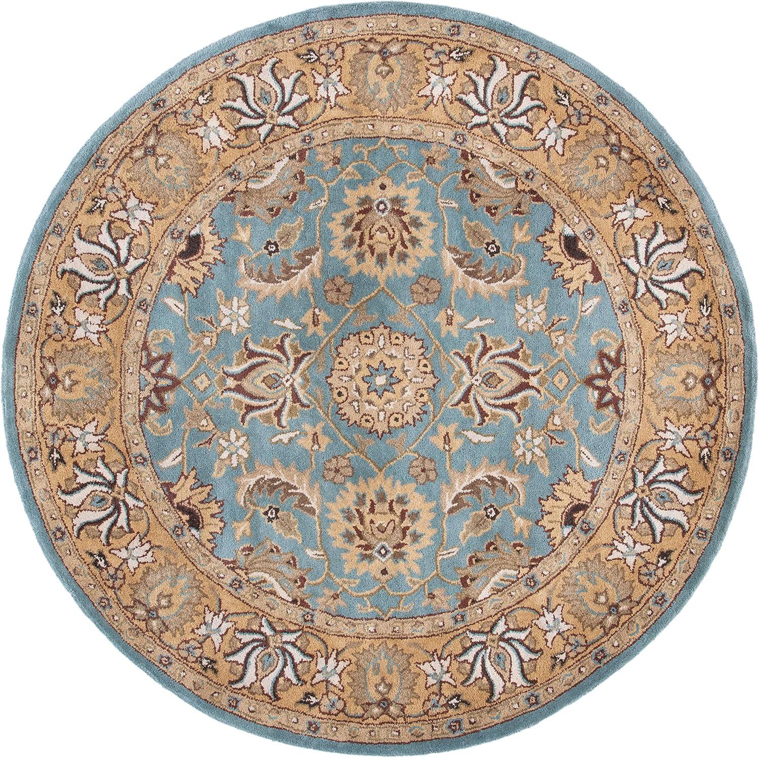 SAFAVIEH Heritage Collection Area Rug - 6' Round, Blue & Gold, Handmade Traditional Oriental Wool, Ideal for High Traffic Areas in Living Room, Bedroom (HG958A)
