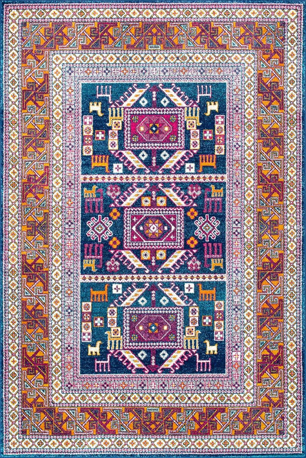 Nuloom Lorena Geometric 10x14 Indoor Area Rug for Living Room Bedroom Dining Room Kitchen, Navy/Orange