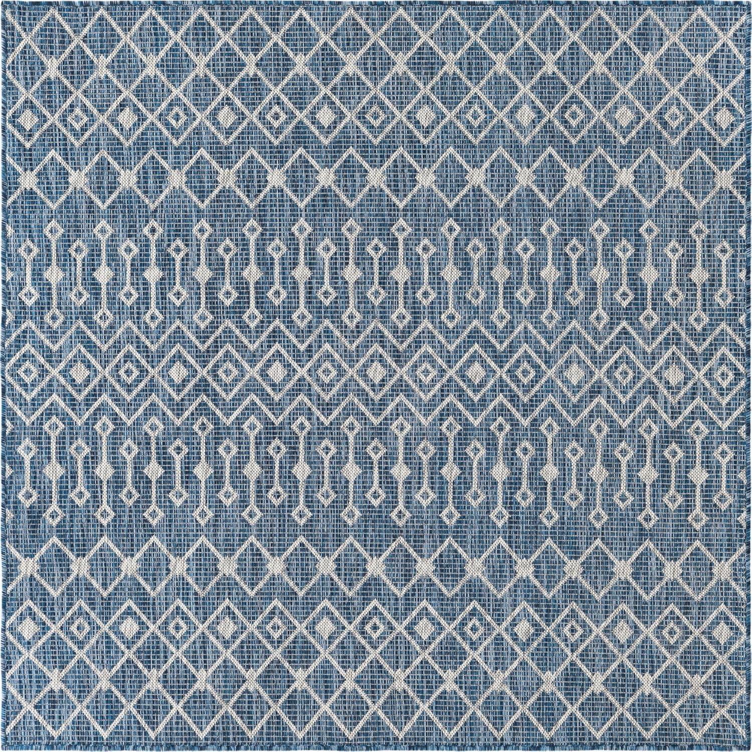 Unique Loom 5' 0 x 5' 0 Square Indoor/Outdoor Trellis Blue Area Rug