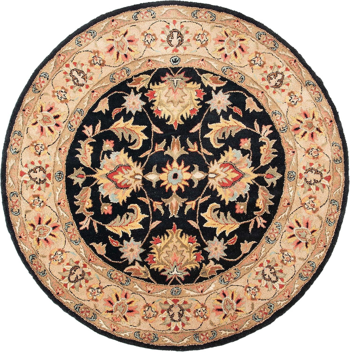 Elegant Heritage 42" Round Black Wool Hand-Tufted Rug