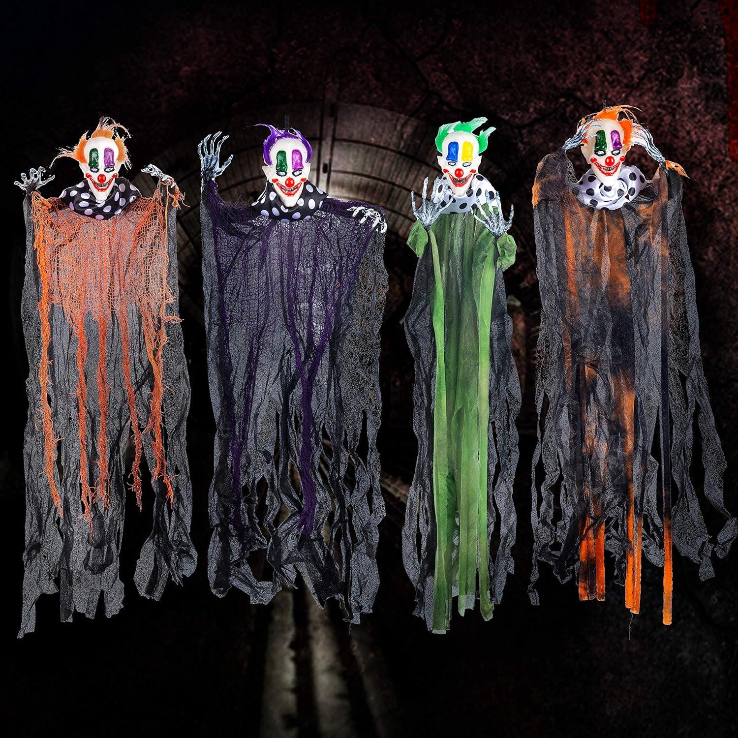 Set of 4 Multicolor Hanging Clown Halloween Decorations