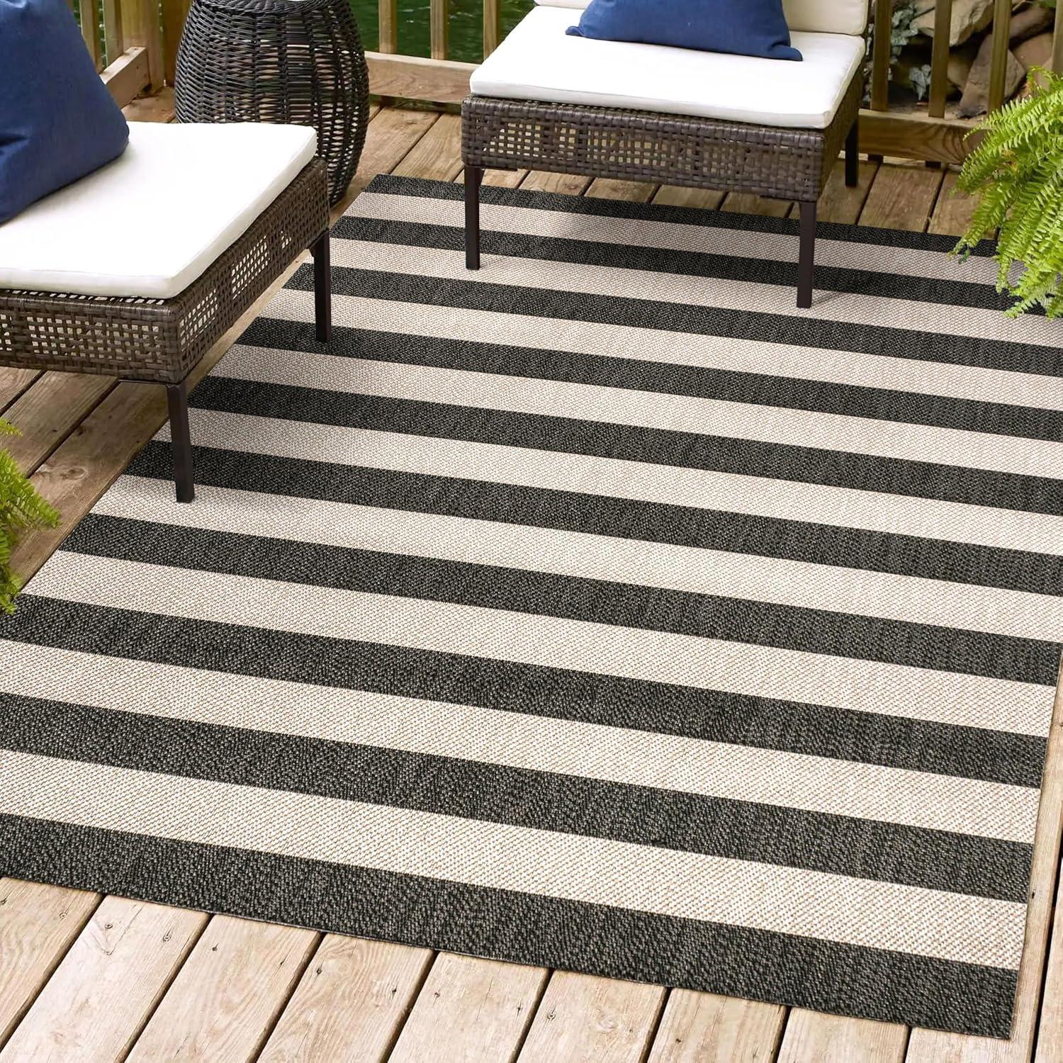 Negril Two-Tone Wide Stripe Indoor/Outdoor Area Rug - JONATHAN Y