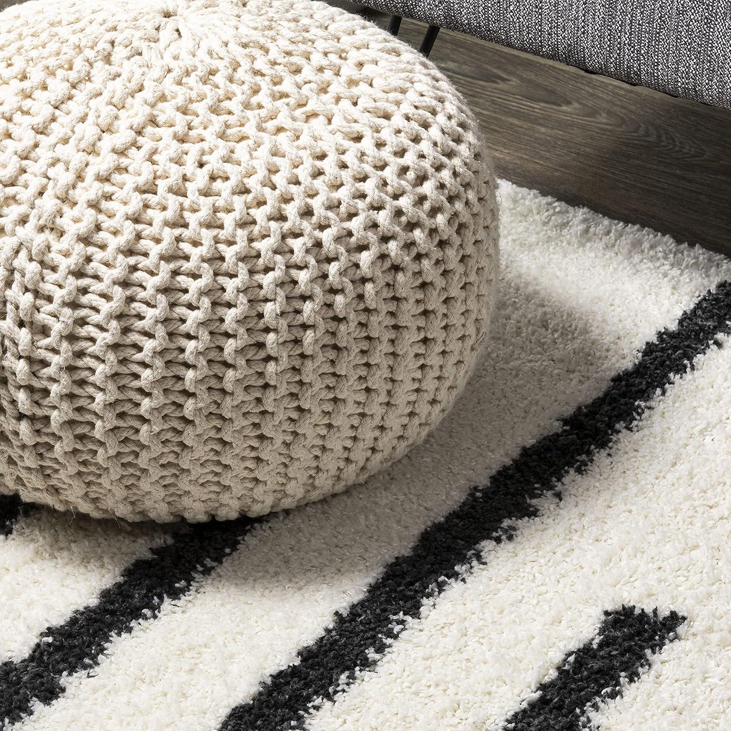 2'x10' Alaro Berber Stripe Shag Runner Rug, White - JONATHAN Y