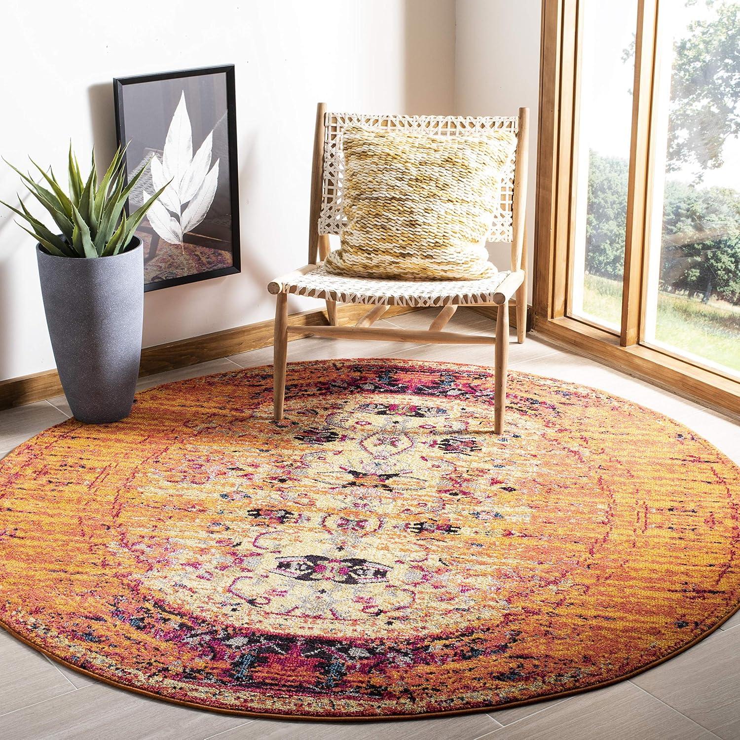 Monaco MNC209 Power Loomed Indoor Area Rug - Orange/Multi - 6'7" round - Safavieh.