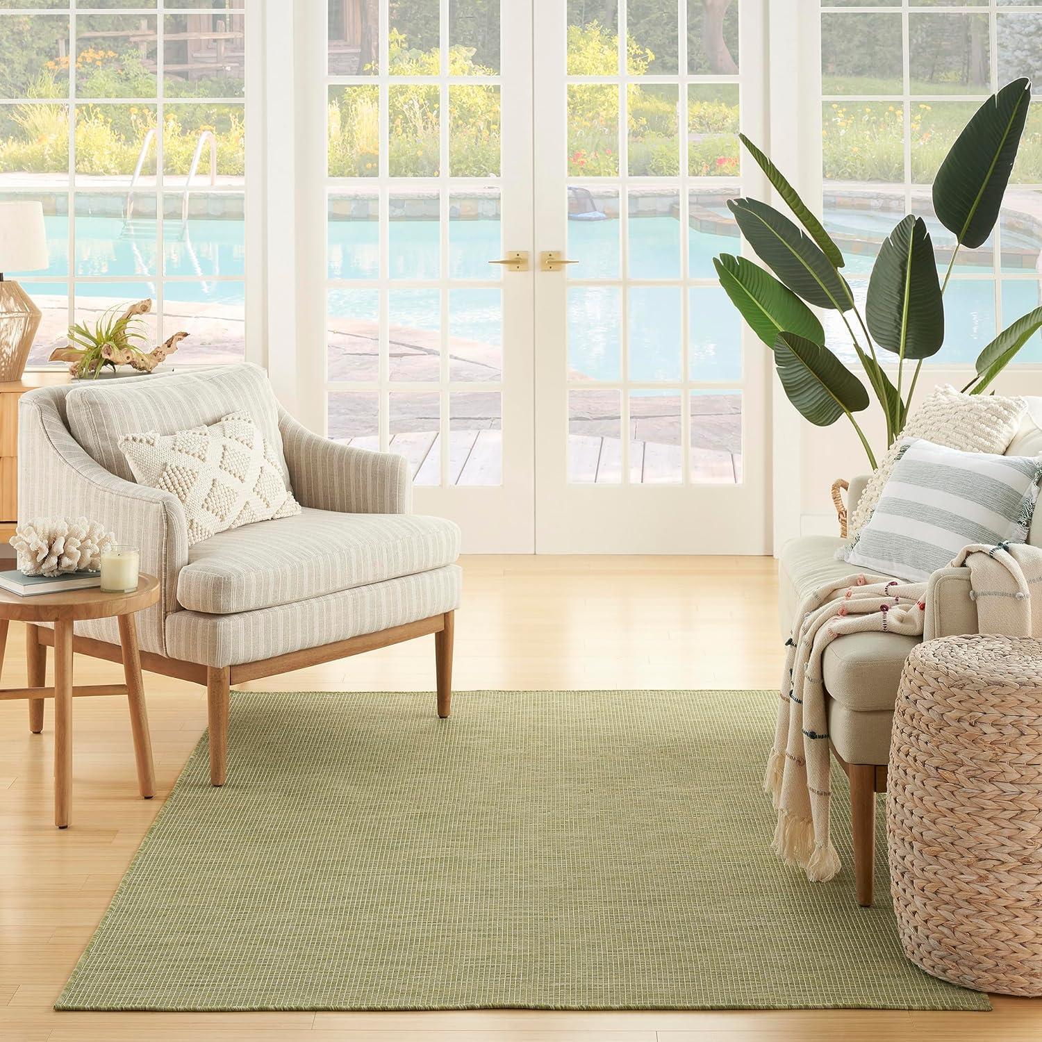 Nourison Positano Solid Flatweave Low Pile Indoor Outdoor Area Rug Green 7' x 10'