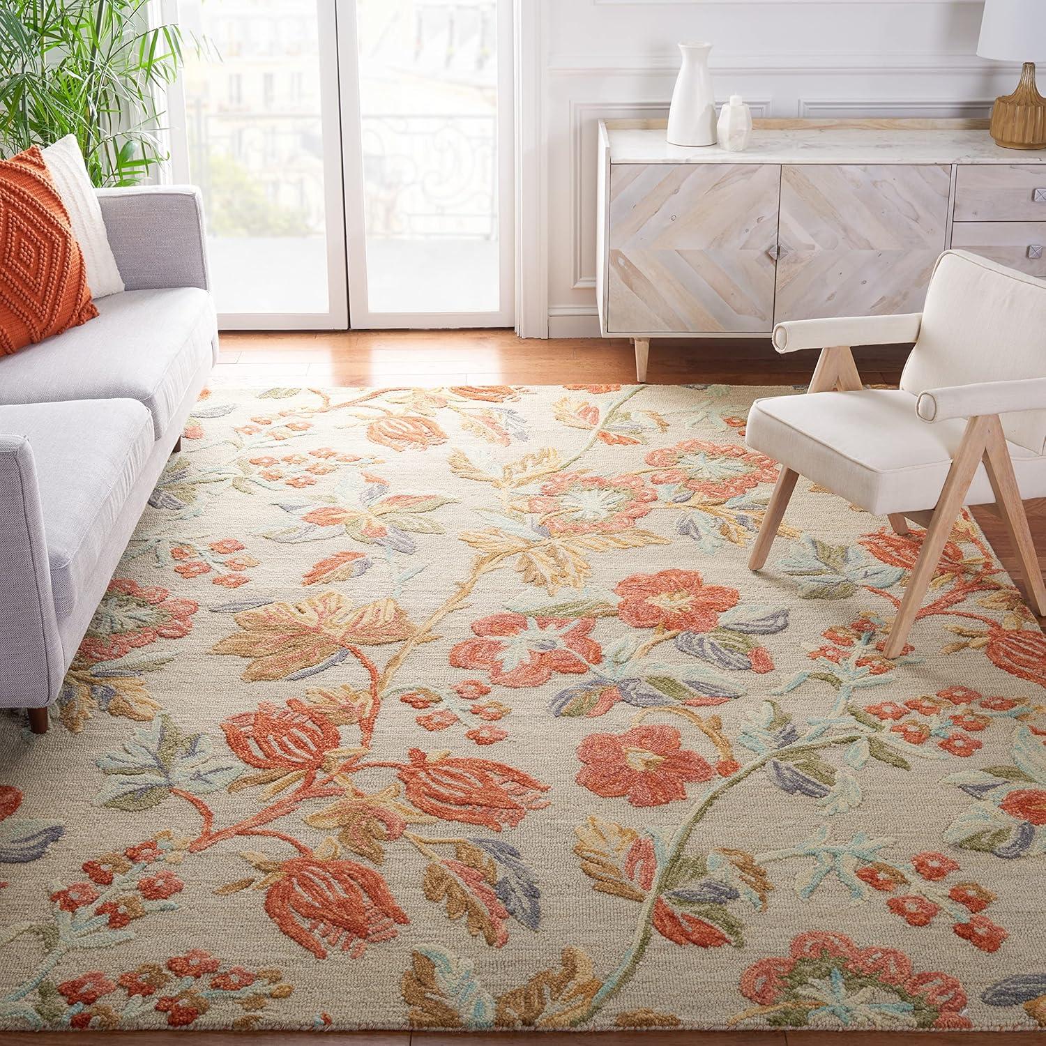 SAFAVIEH Blossom Caiden Floral Wool Runner Rug, Grey/Red, 2'3" x 8'