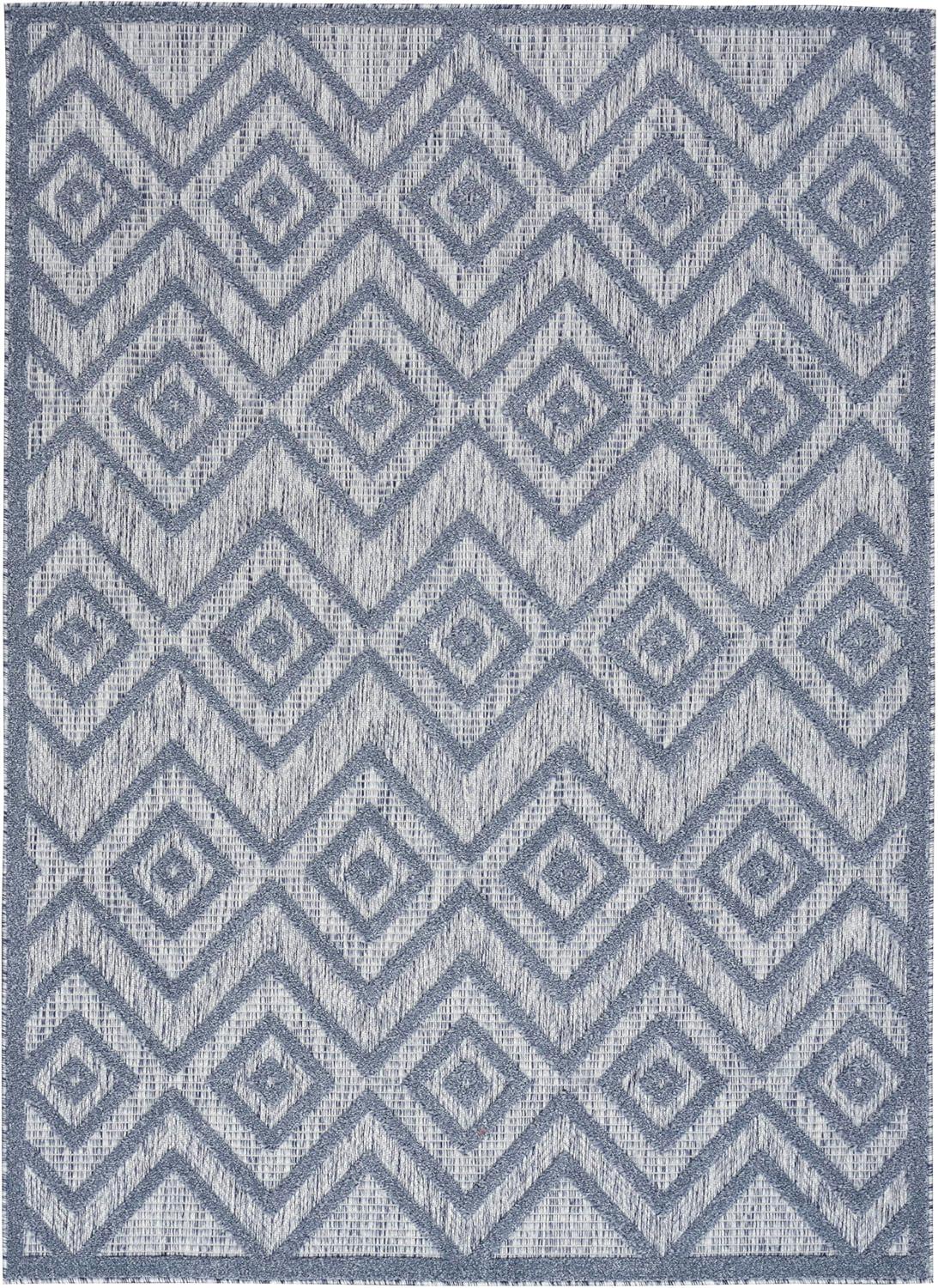 Nourison Versatile Diamond Geometric Flatweave Indoor Outdoor Area Rug Denim Blue 6' x 9'