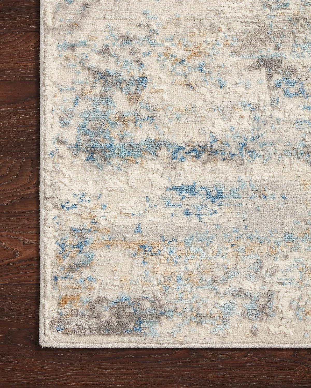 Ivory and Ocean Stain-Resistant Wool Accent Rug