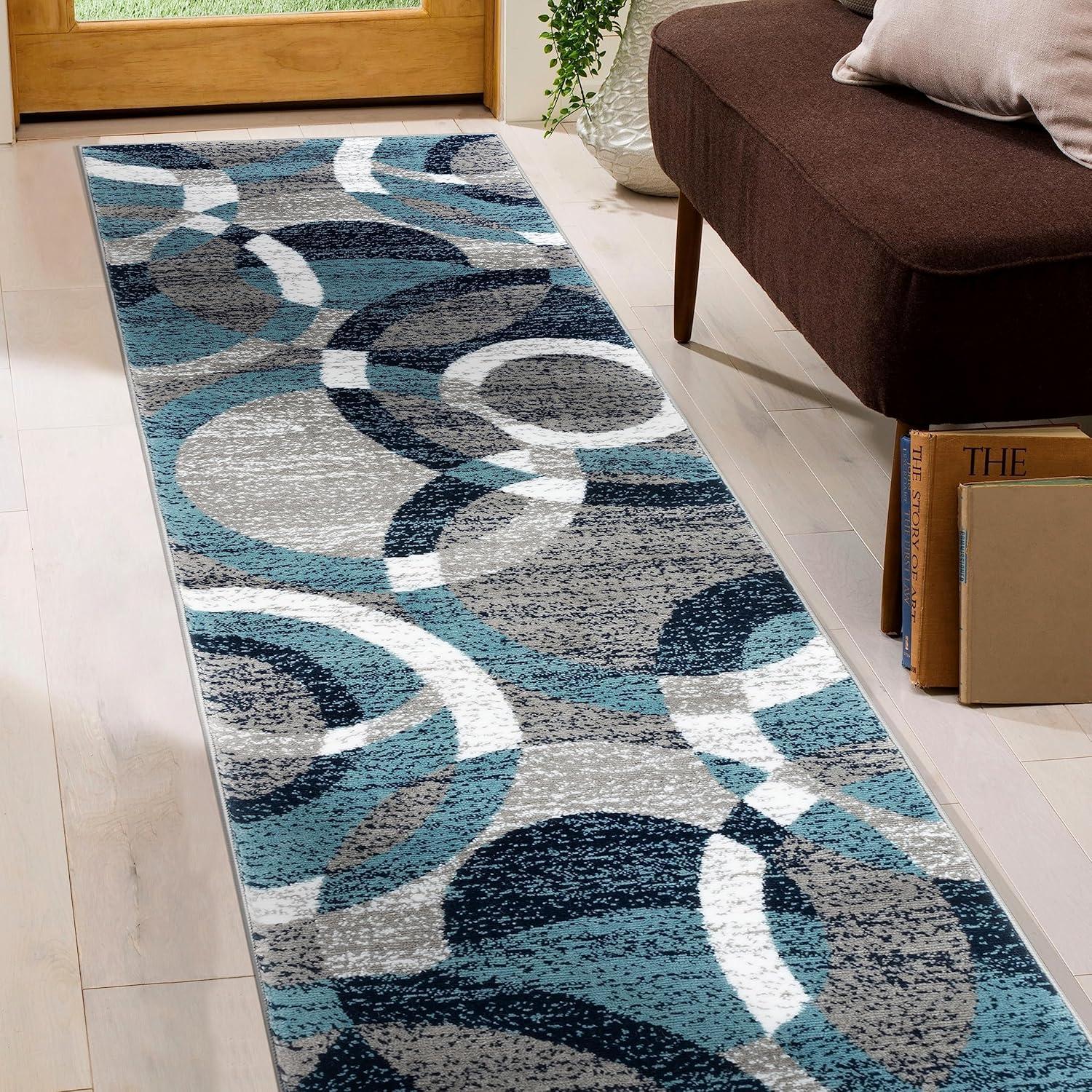 World Rug Gallery Geometric Circles Blue 2' x 7' Runner Rug