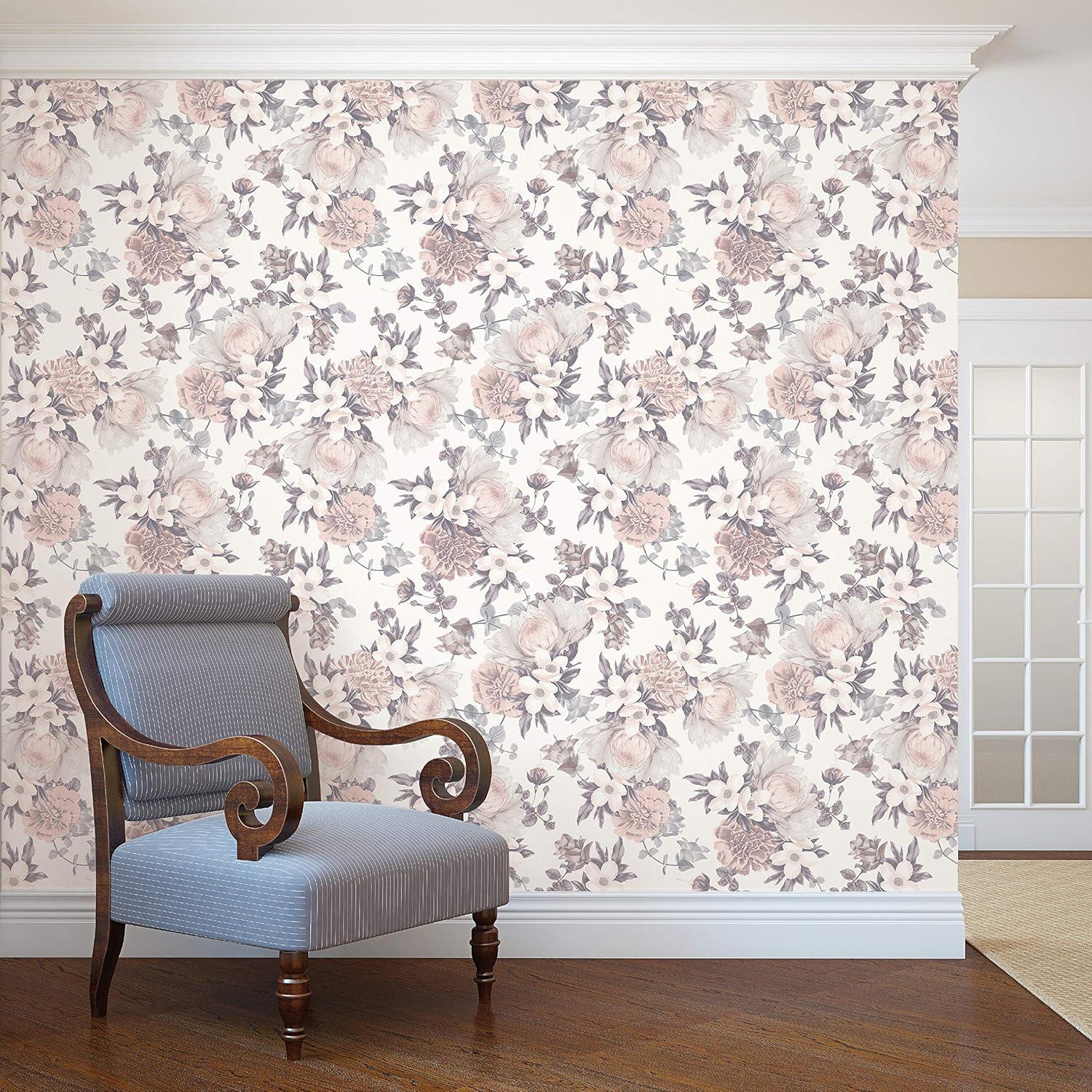 Pink Botanical Blossom Peel and Stick Wallpaper for Nursery