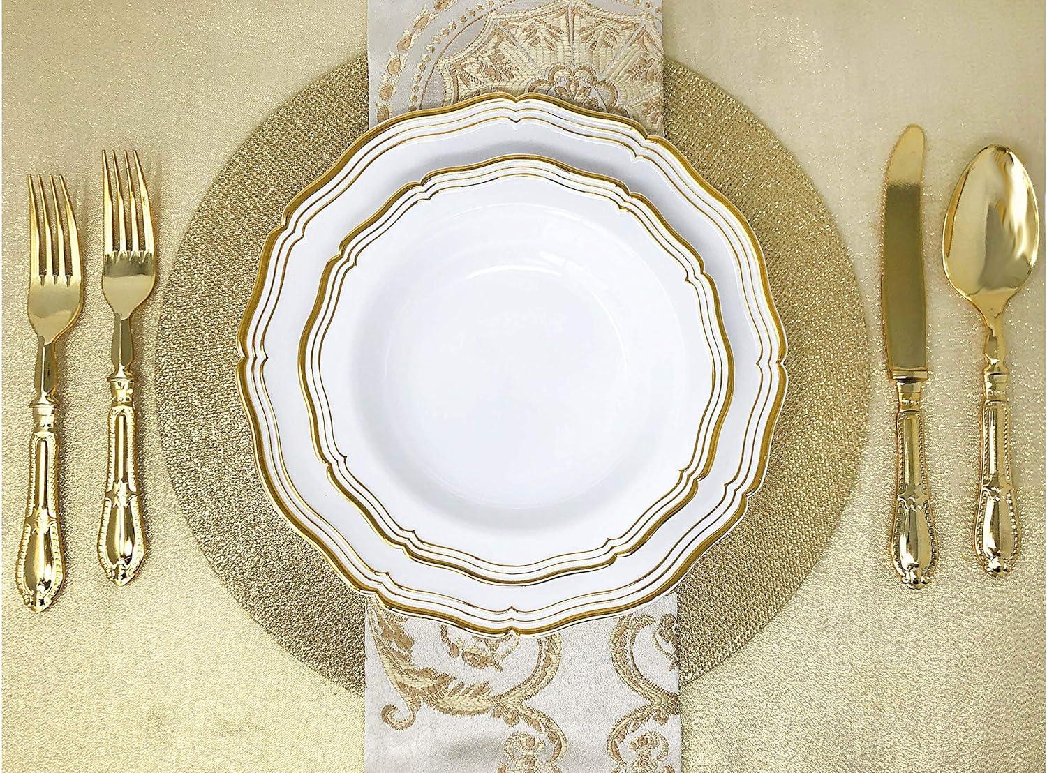 VEZEE Aristocrat Collections Dinner Plate White & Gold 10.25" Pack of 10