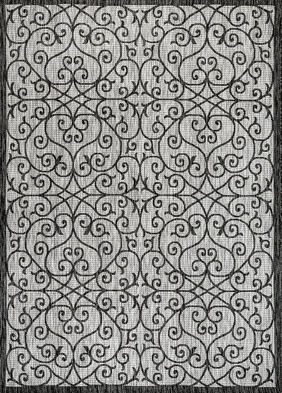 8' x 10' Madrid Vintage Filigree Textured Weave Indoor/Outdoor Area Rug, Light Gray/Black - JONATHAN Y