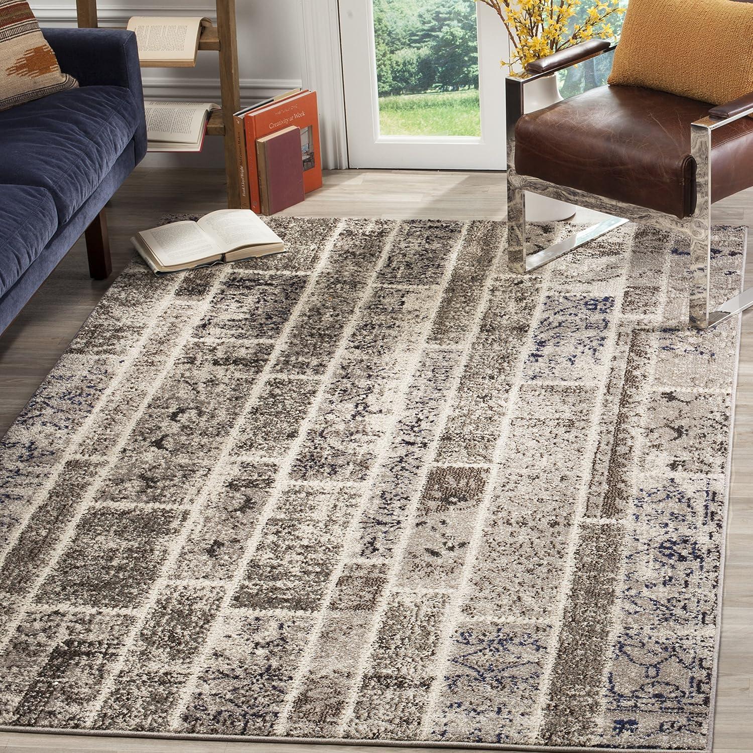 Beige Multi Geometric Easy-Care Synthetic Area Rug 59" x 77"