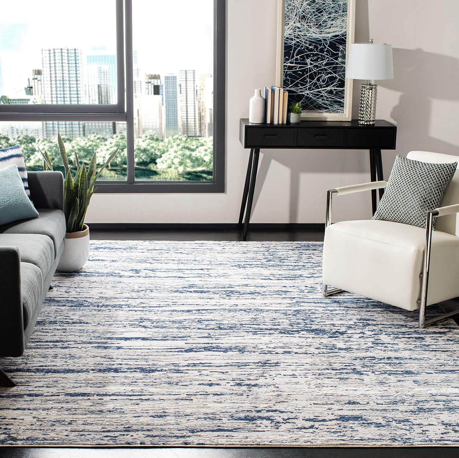 Amelia 6'7" Square Grey and Navy Abstract Area Rug