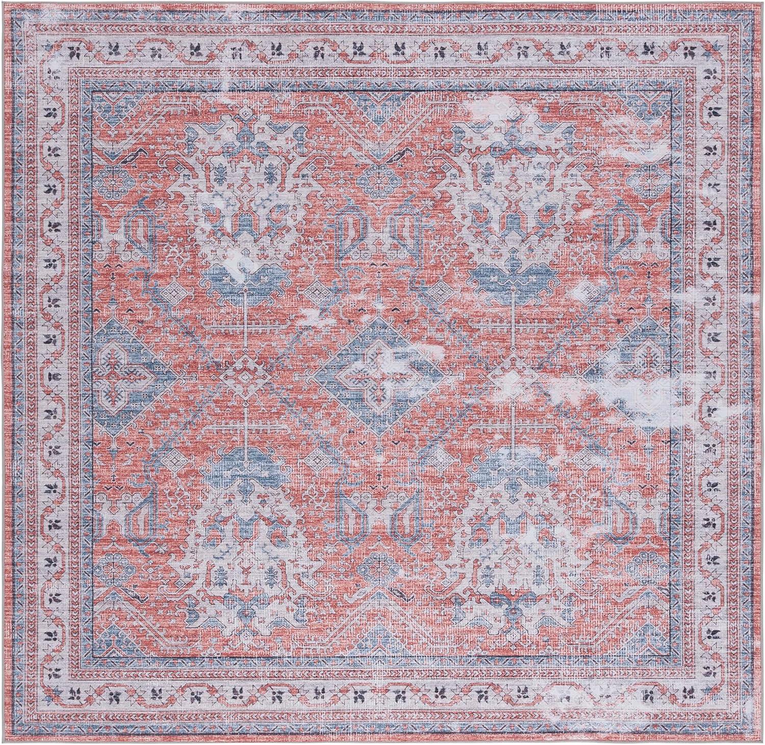 Tucson TSN188 Power Loomed Machine Washable Area Rug - Rust/Beige - 6'x6' - Safavieh.