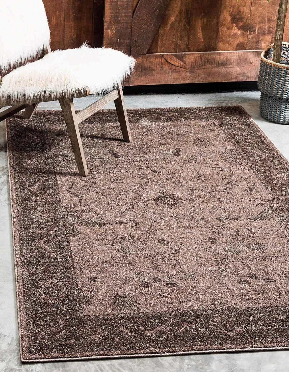 Unique Loom Floral La Jolla 7 x 10 (ft) Loomed Polypropylene Light Brown/Dark Brown Rectangular Indoor Floral/Botanical Area rug