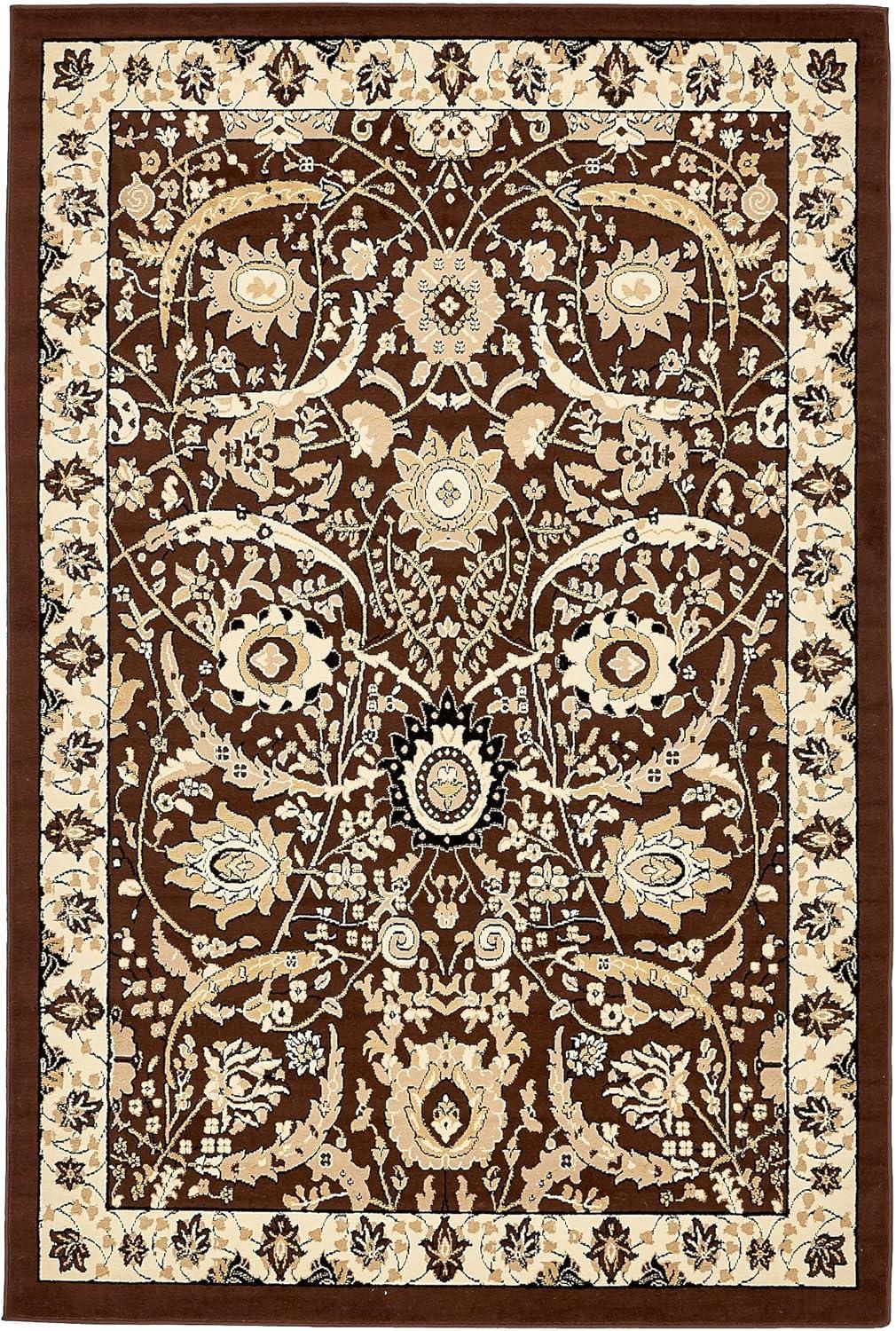 Unique Loom Cape Cod Espahan Rug Brown/Beige 6' 1" x 9' Rectangle Floral Traditional Perfect For Living Room Bed Room Dining Room Office