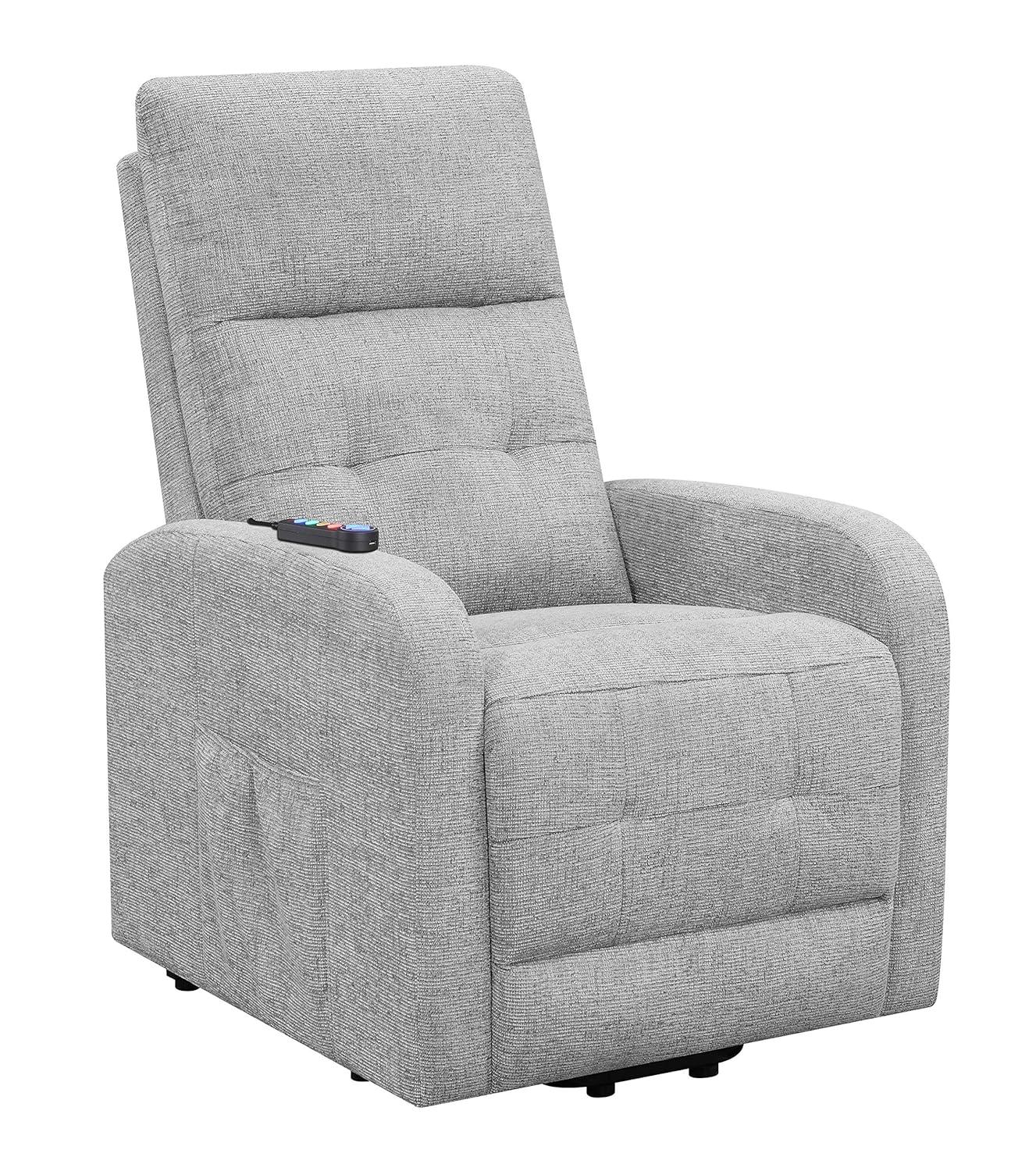 Coaster Howie Tufted Fabric Upholstered Power Lift Recliner in Gray