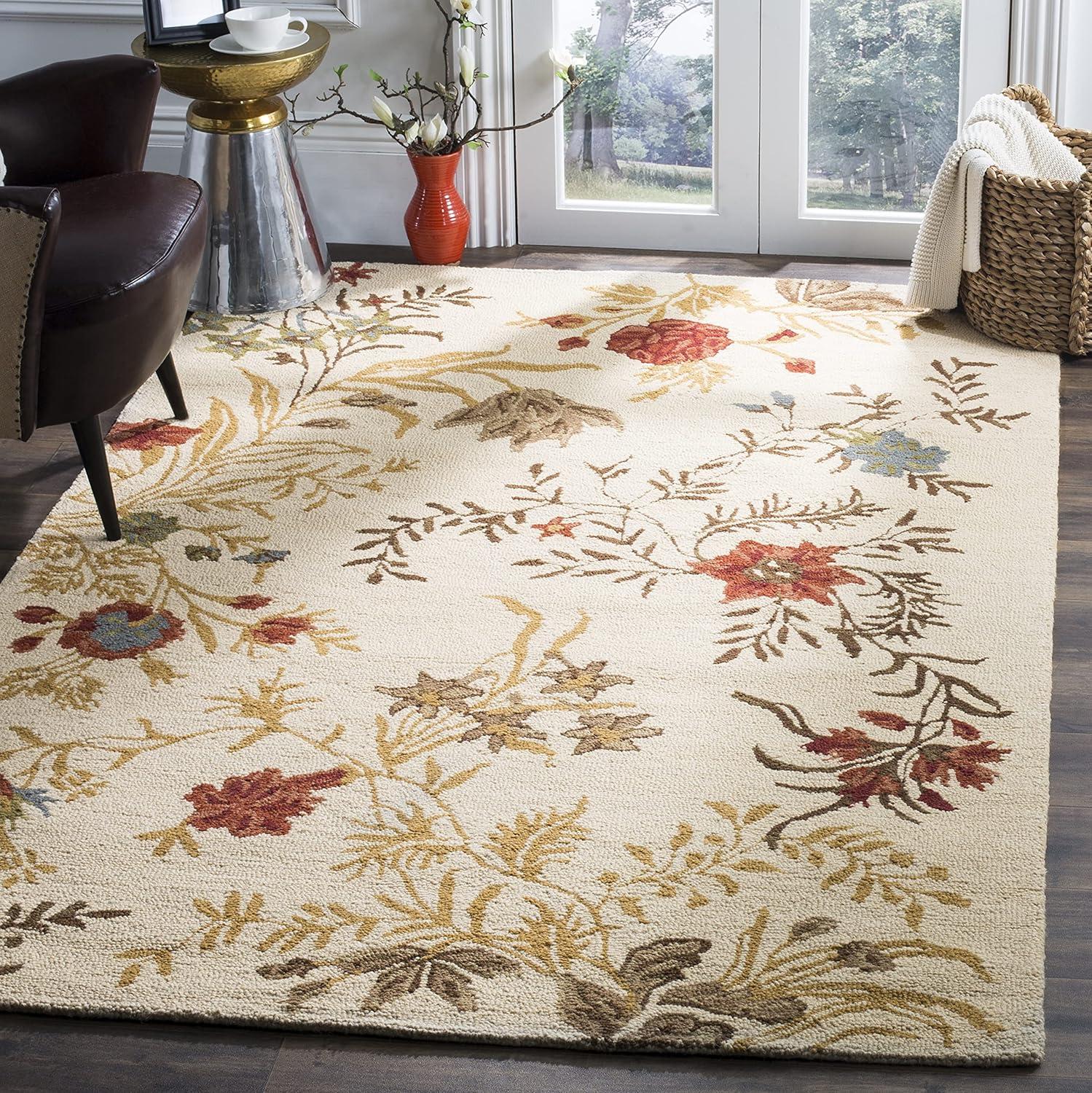 SAFAVIEH Blossom Zarif Floral Flowers Wool Area Rug, Beige/Multi, 4' x 6'