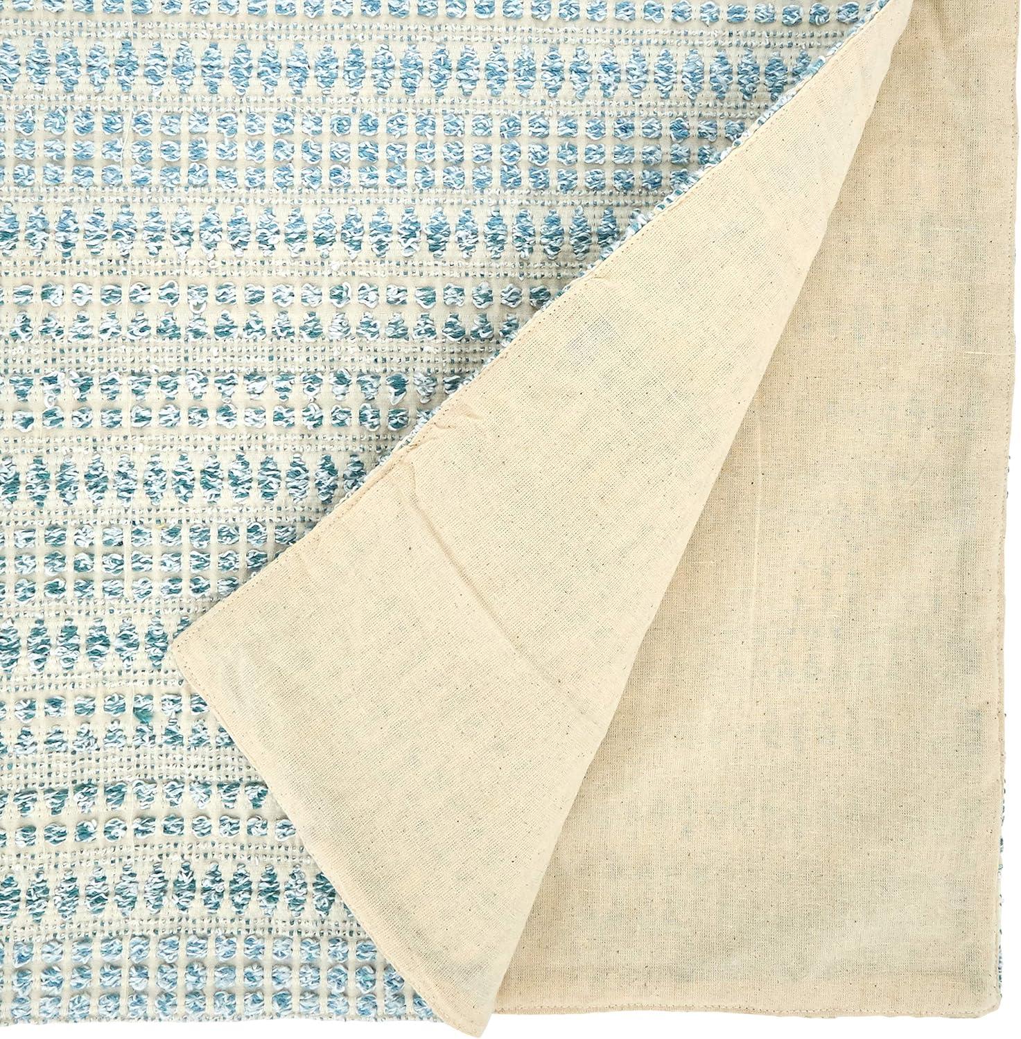 Aqua Woven Line Cotton-Polyester Table Runner