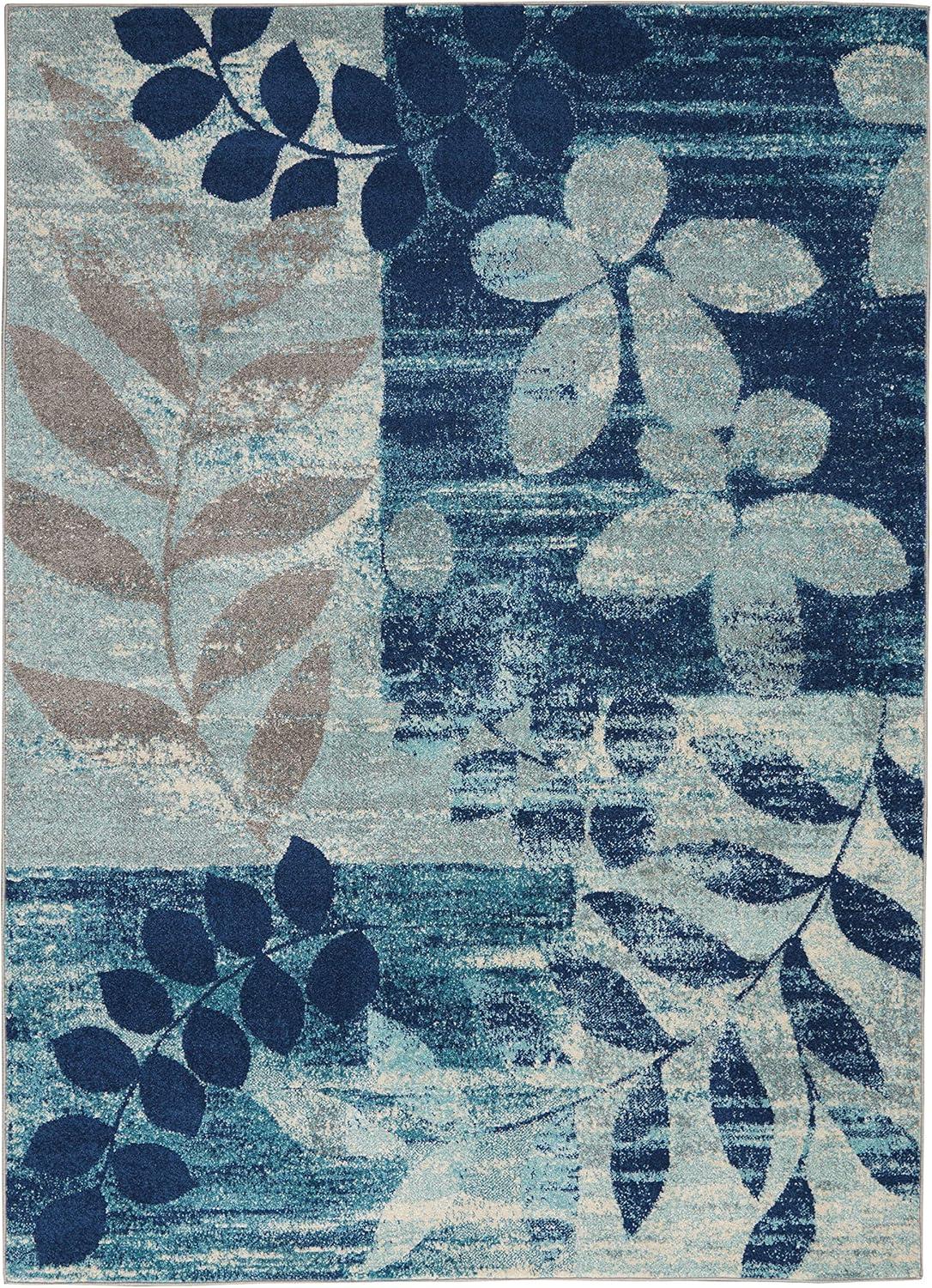 Nourison Tranquil 6' X 9' Navy/Light Blue Area Rug Distressed Farmhouse Botanical by Nourison