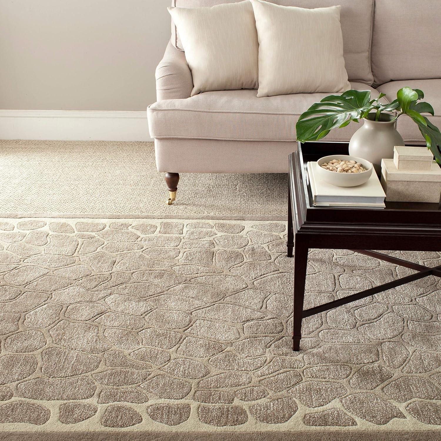 Buckwheat Beige Hand-Knotted Wool and Viscose Area Rug